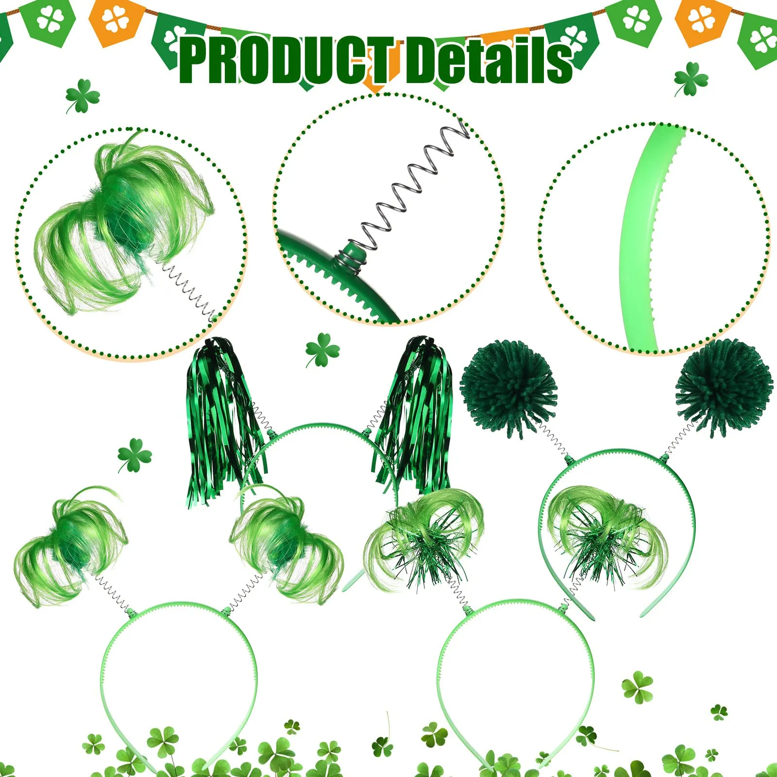 Censen 12 Pcs Pom Pom Headbands Party Headbands Tinsel Wrapped Ponytails Headbopper Headwear for Christmas Birthday Festival(Green)
