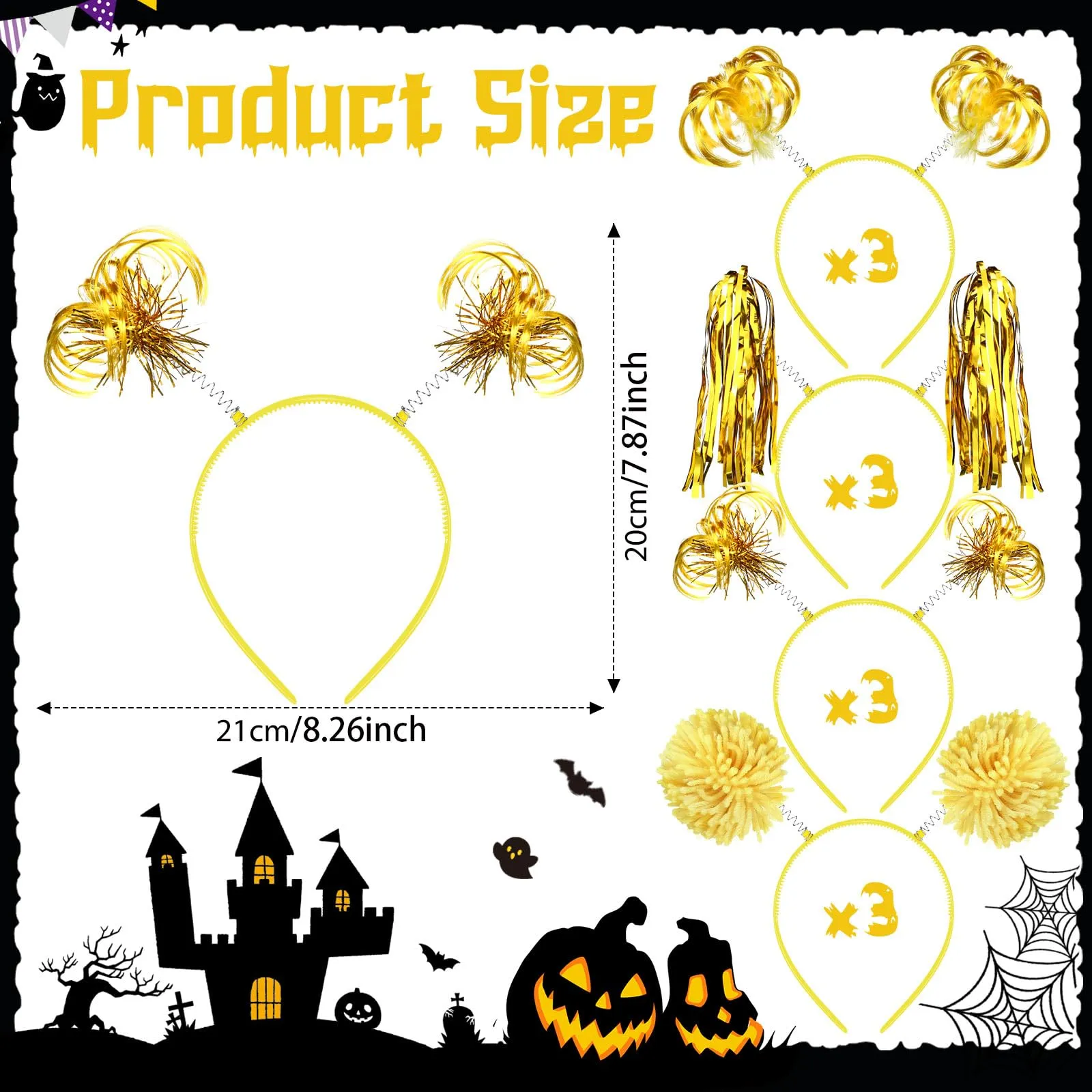 Censen 12 Pcs Pom Pom Headbands Party Headbands Tinsel Wrapped Ponytails Headbopper Headwear for Christmas Birthday Festival(Yellow)