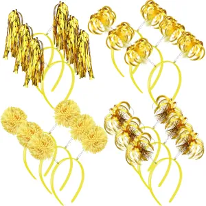 Censen 12 Pcs Pom Pom Headbands Party Headbands Tinsel Wrapped Ponytails Headbopper Headwear for Christmas Birthday Festival(Yellow)