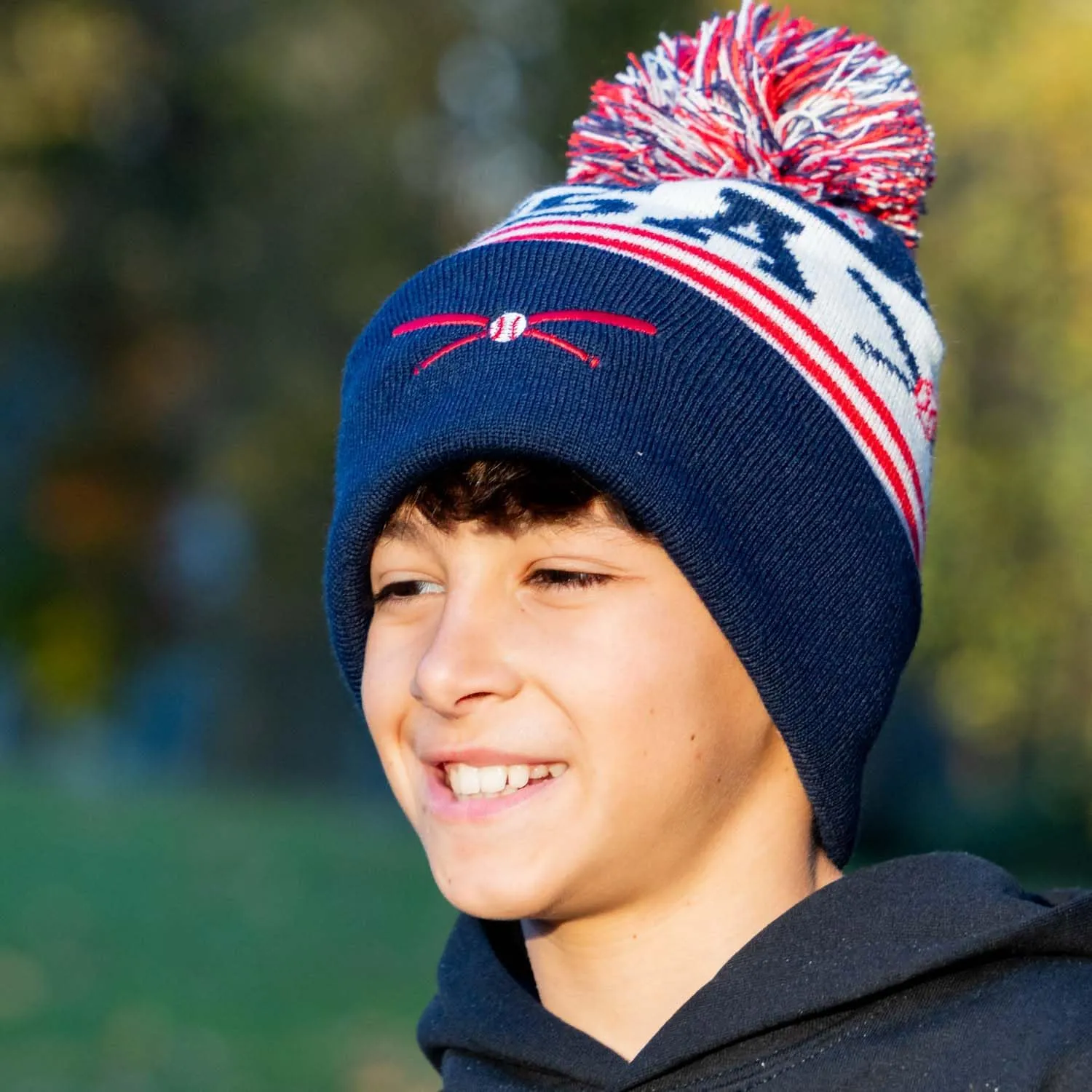 ChalkTalkSPORTS Baseball Knitted Beanie Hat | Baseball Pom Beanies