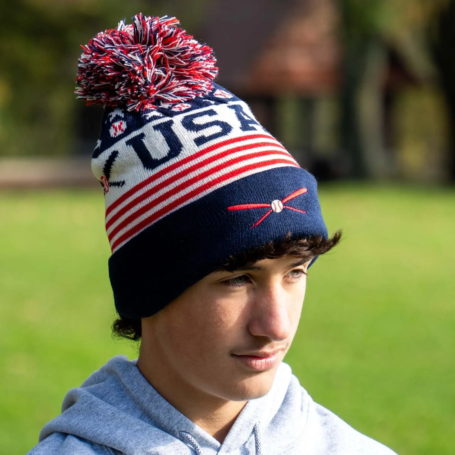 ChalkTalkSPORTS Baseball Knitted Beanie Hat | Baseball Pom Beanies