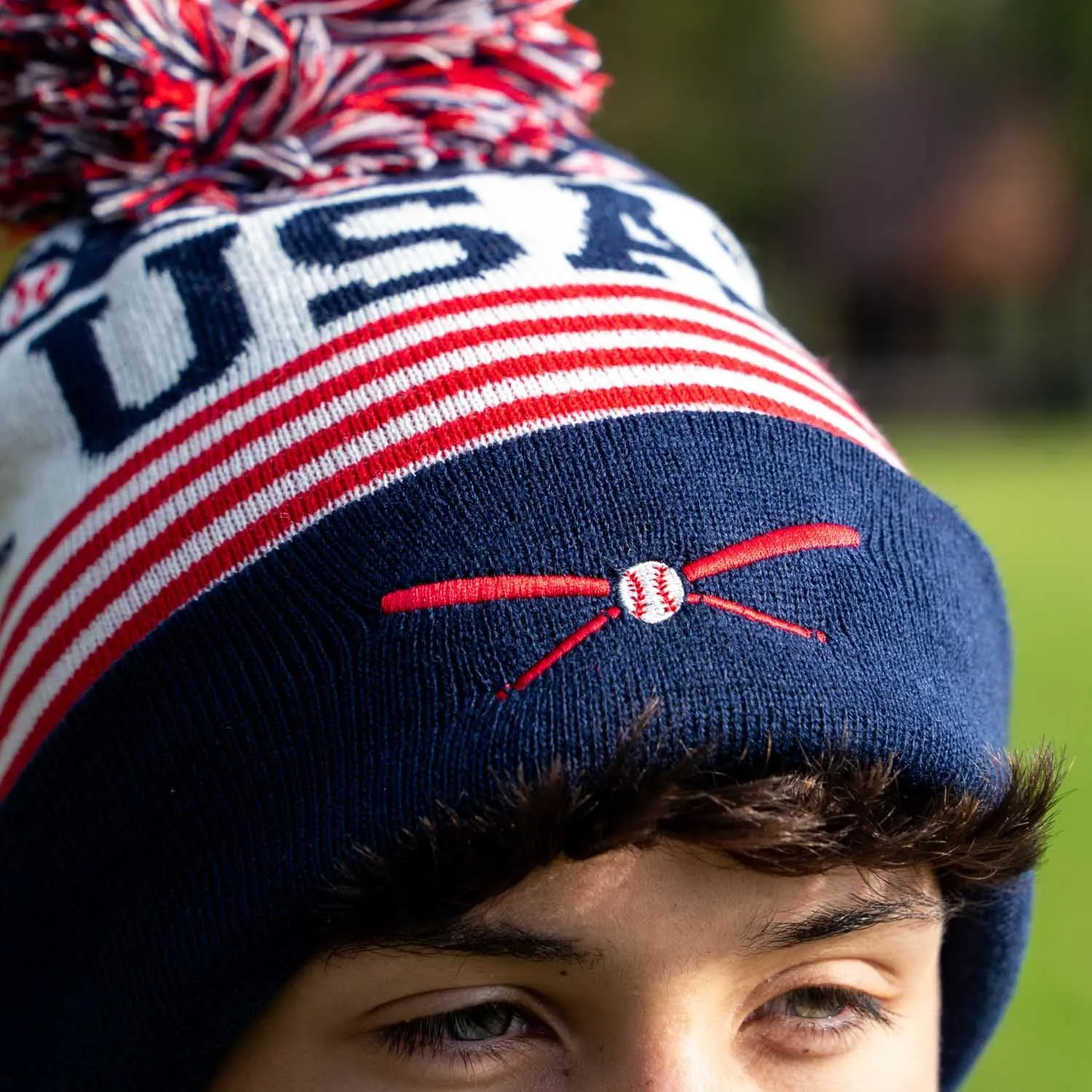 ChalkTalkSPORTS Baseball Knitted Beanie Hat | Baseball Pom Beanies
