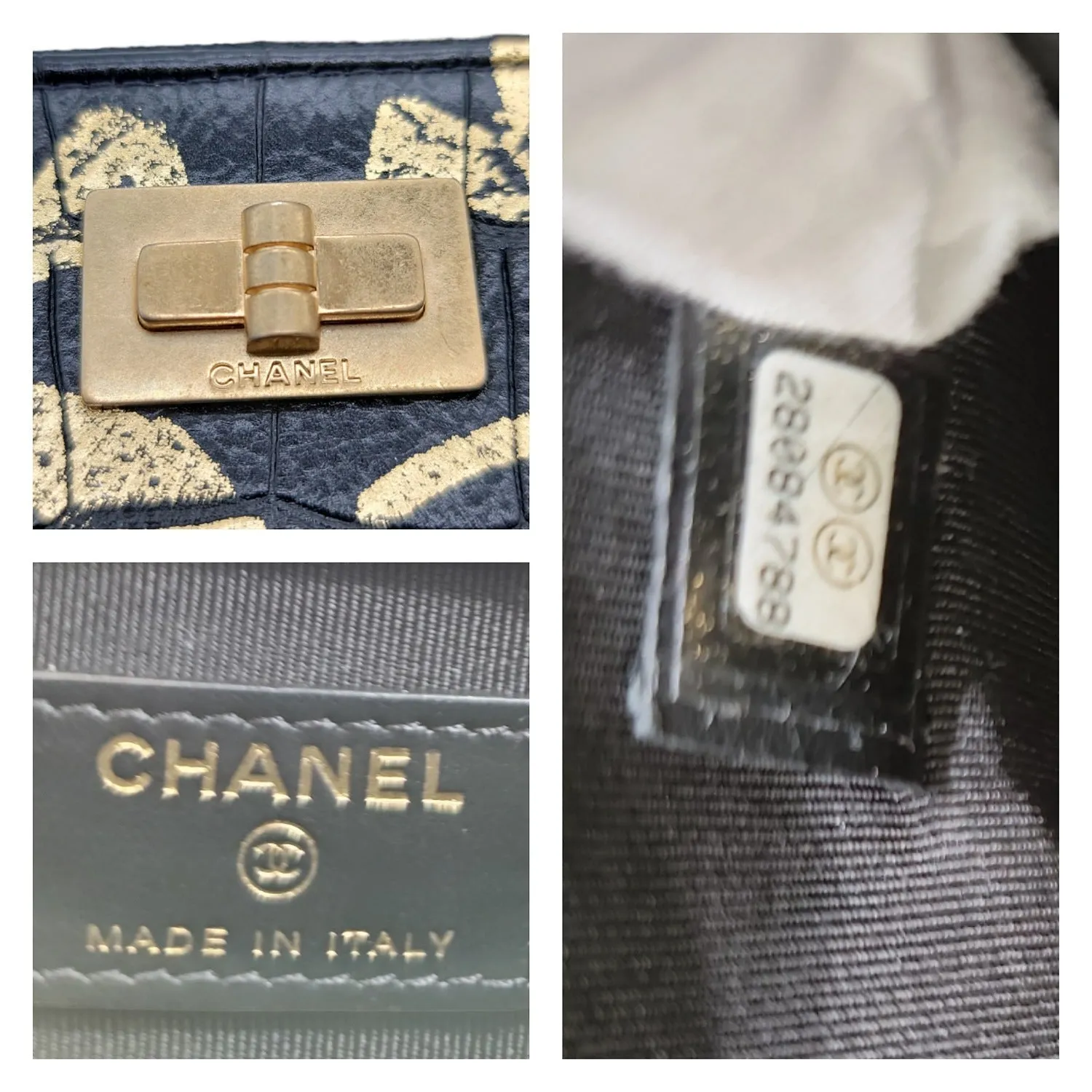 Chanel Black And Gold Croc-Embossed O-Case 2.55 Reissue