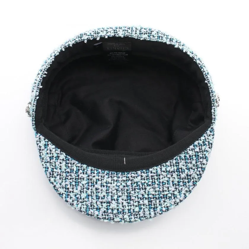 Chanel Coco Mark Tweed Casquette Hat Light Blue Multicolor Polyamide