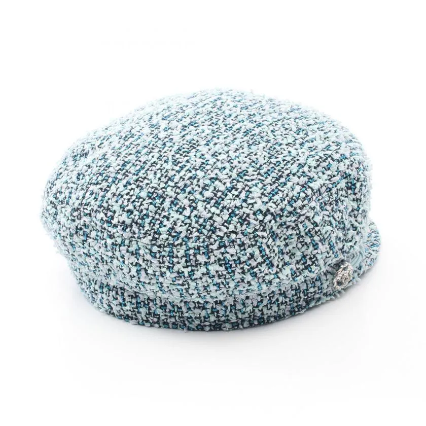 Chanel Coco Mark Tweed Casquette Hat Light Blue Multicolor Polyamide