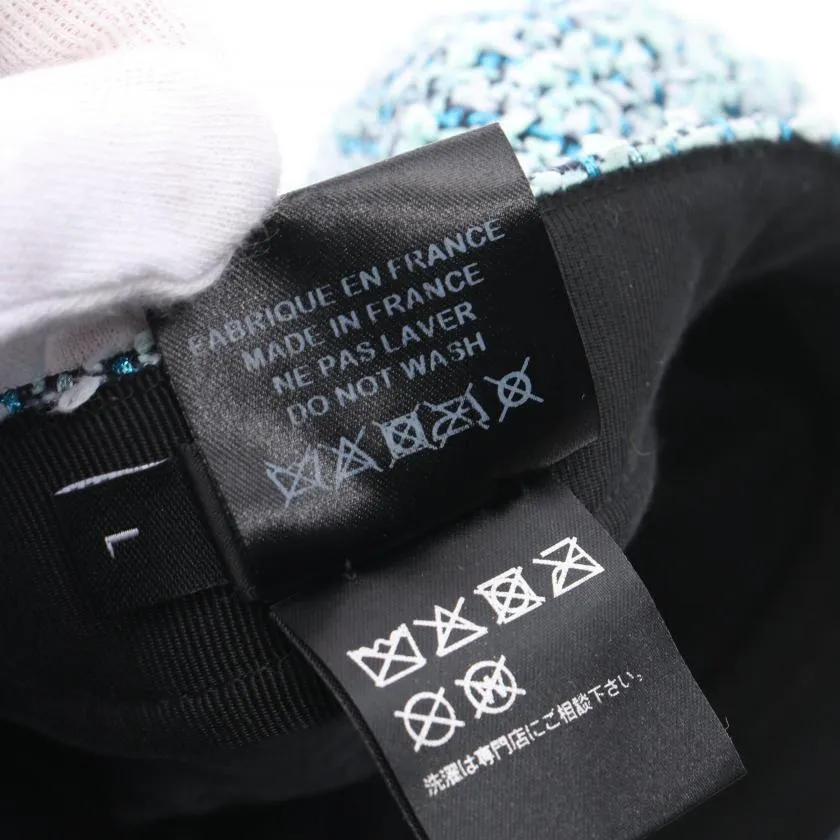Chanel Coco Mark Tweed Casquette Hat Light Blue Multicolor Polyamide
