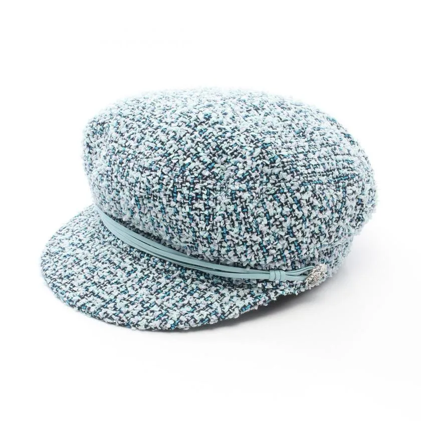 Chanel Coco Mark Tweed Casquette Hat Light Blue Multicolor Polyamide