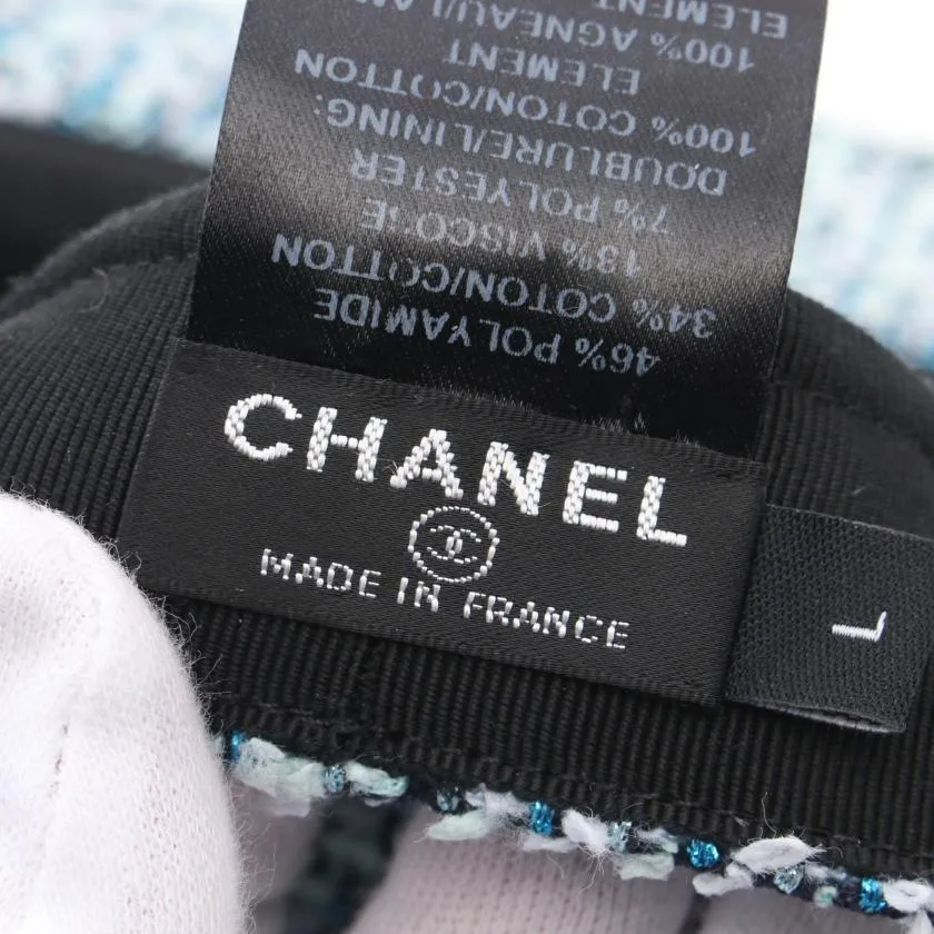 Chanel Coco Mark Tweed Casquette Hat Light Blue Multicolor Polyamide