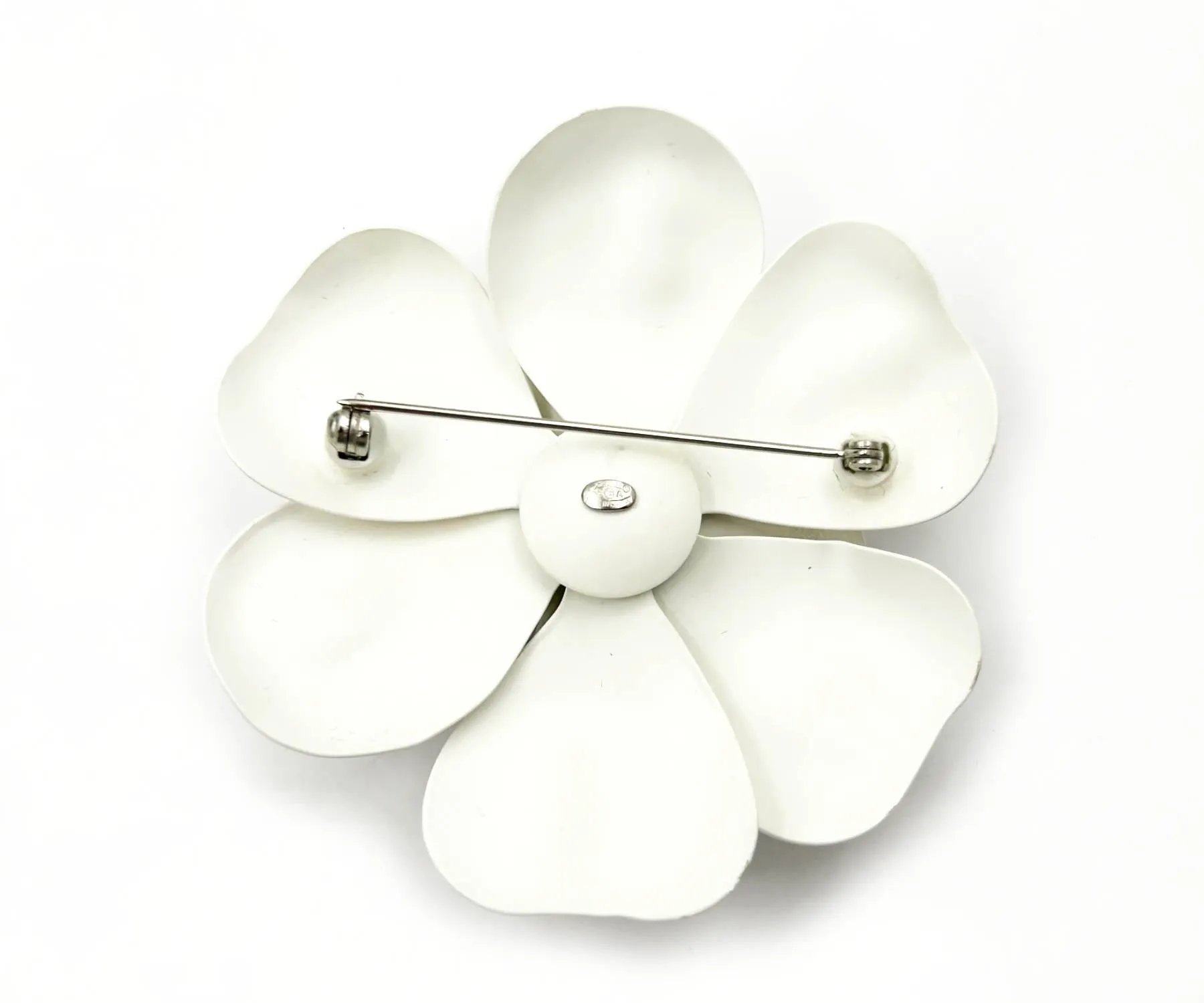 CHANEL White Camellia Gold CC Large Brooch