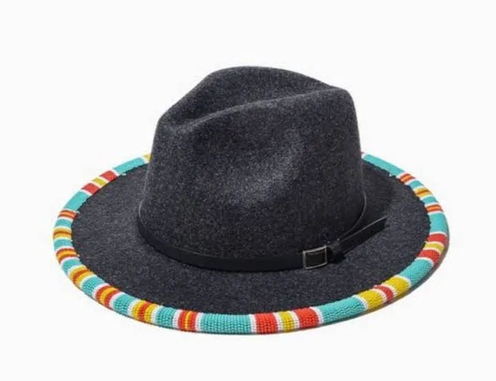 Charcoal grey beaded handmade Masai masaai maasai fedora hats/ cowboy hat with free shipping world wide