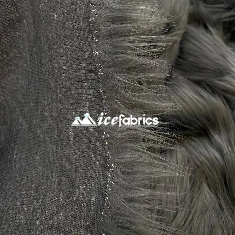 Charcoal Shaggy Mohair Long Pile Faux Fur Fabric By The Yard