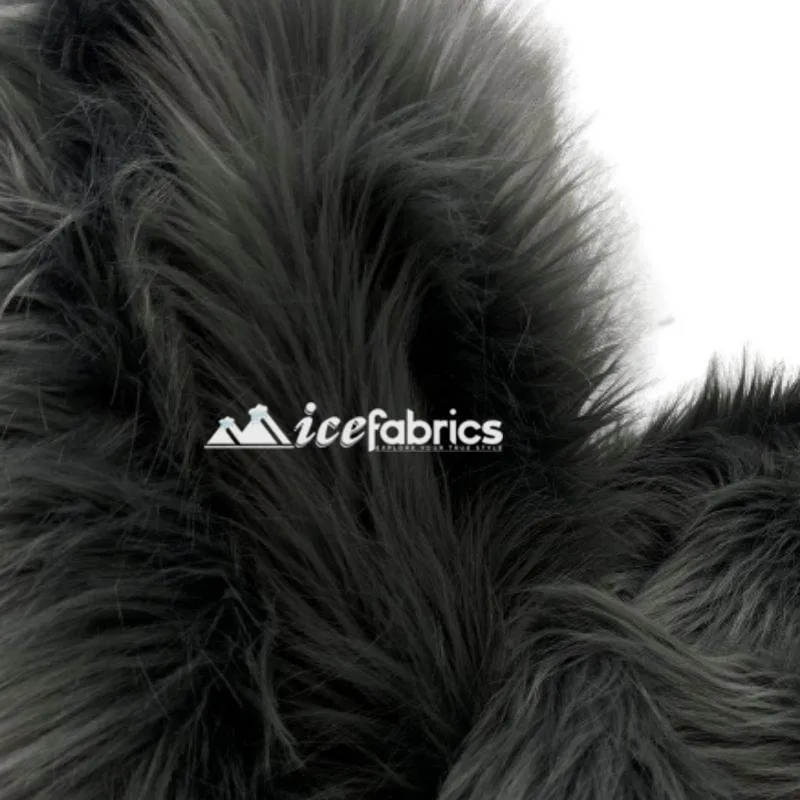 Charcoal Shaggy Mohair Long Pile Faux Fur Fabric By The Yard