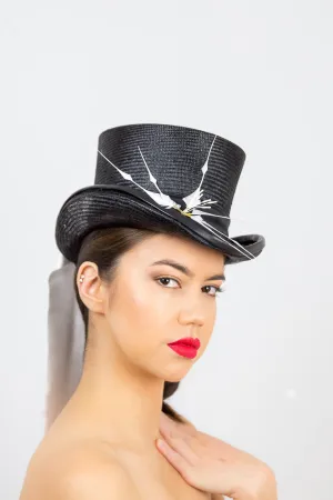 CHARLOTTE: Black Top Hat with Feather