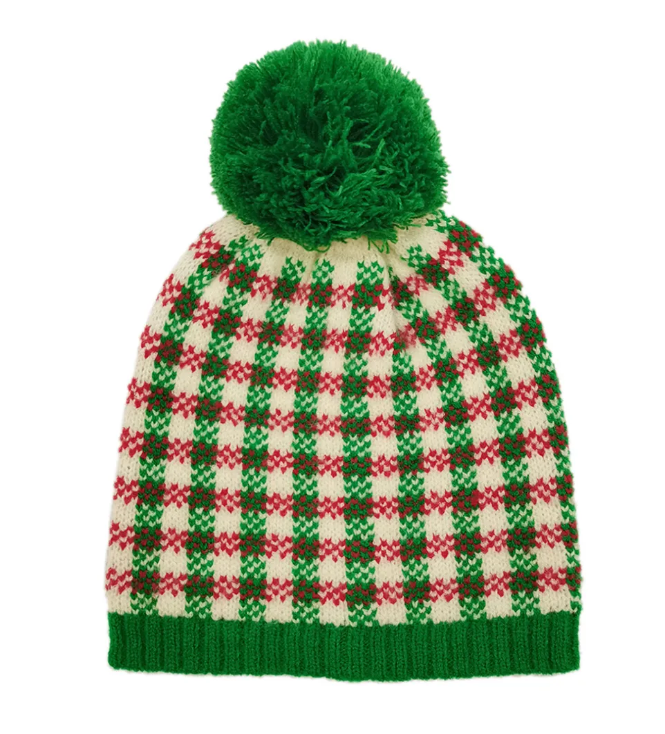 Checkered Holiday Beanie w/ Pom - DEAL COUPON EXCLUDED