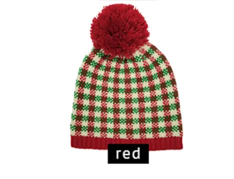 Checkered Holiday Beanie w/ Pom - DEAL COUPON EXCLUDED