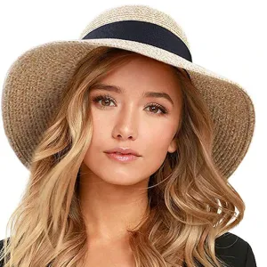 Chic Wide Brim Floppy Straw Sun Hat with Oversized Black Bow