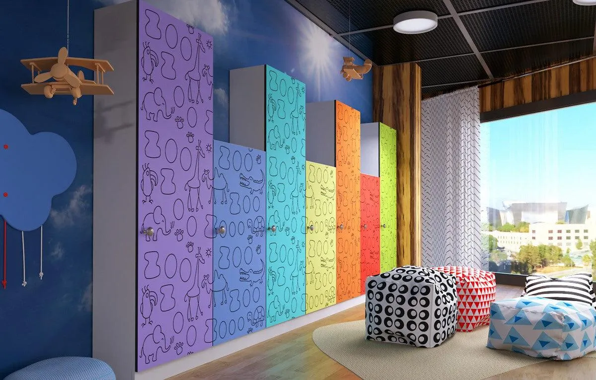 Children Radiator Cabinet Cover with Funky CLOUDS design for Kids Bedroom Nursery Playroom