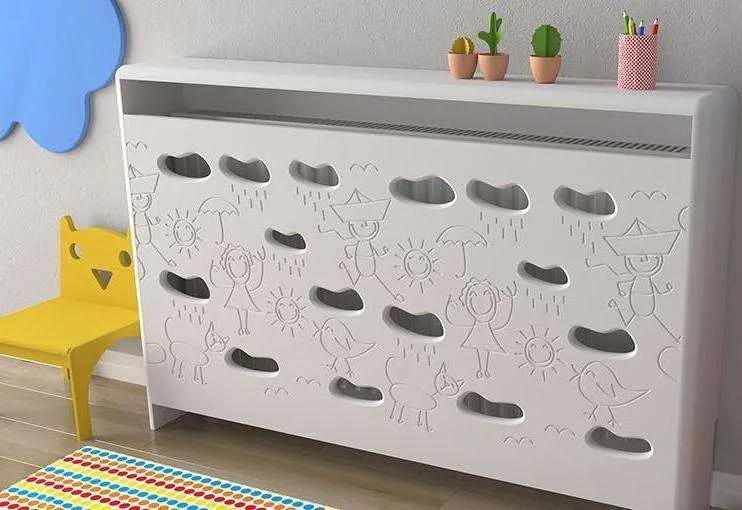 Children Radiator Cabinet Cover with Funky CLOUDS design for Kids Bedroom Nursery Playroom