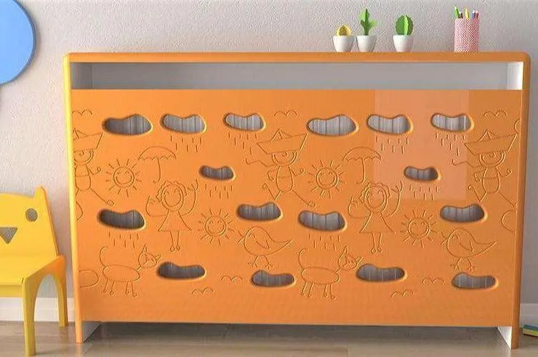 Children Radiator Cabinet Cover with Funky CLOUDS design for Kids Bedroom Nursery Playroom