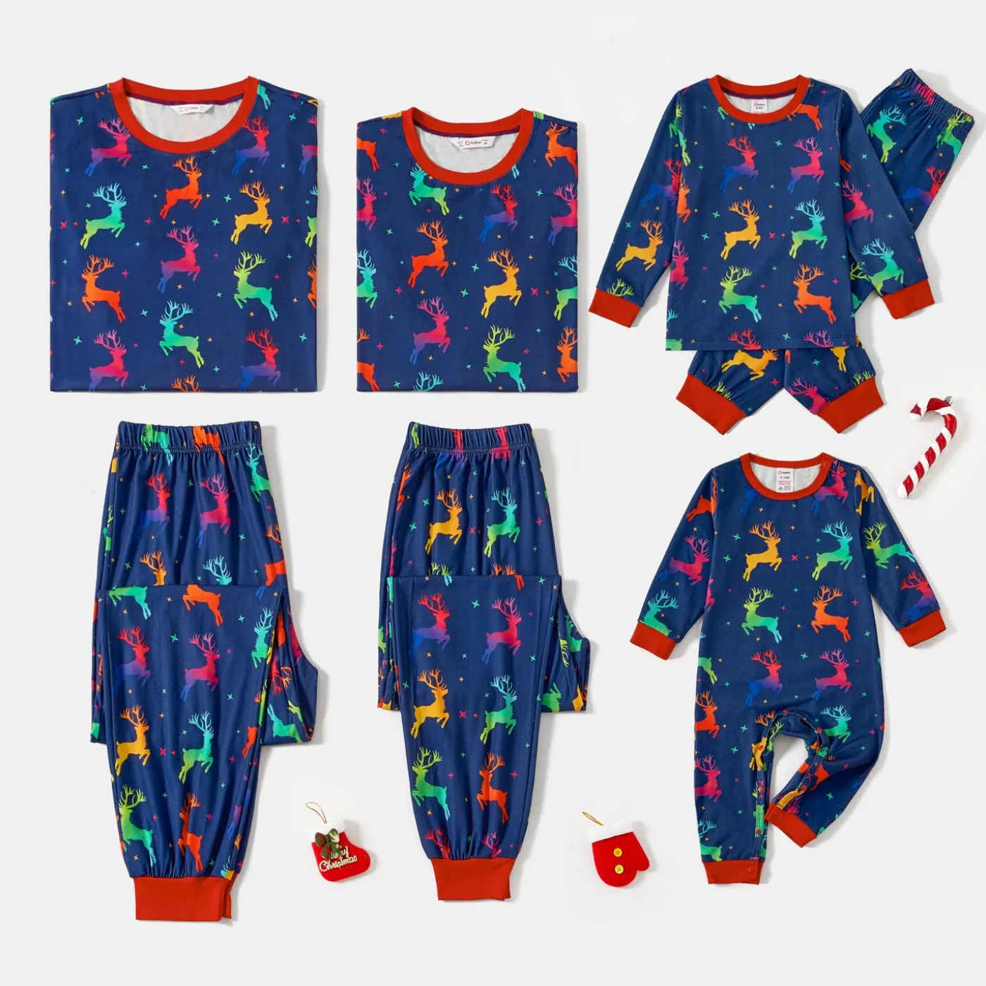 Christmas Allover Reindeer Print Family Matching Pajamas Sets (Flame Resistant)