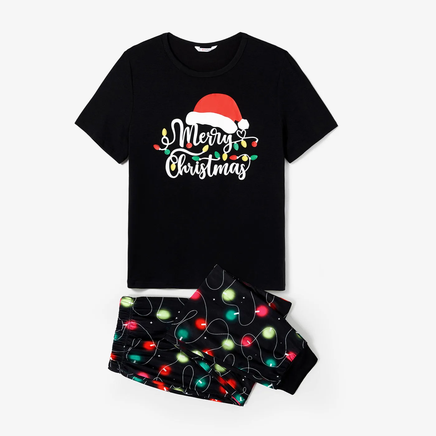Christmas Family Matching Letters&Festive light bulb Print Short-sleeve Pajamas Sets(Flame resistant)