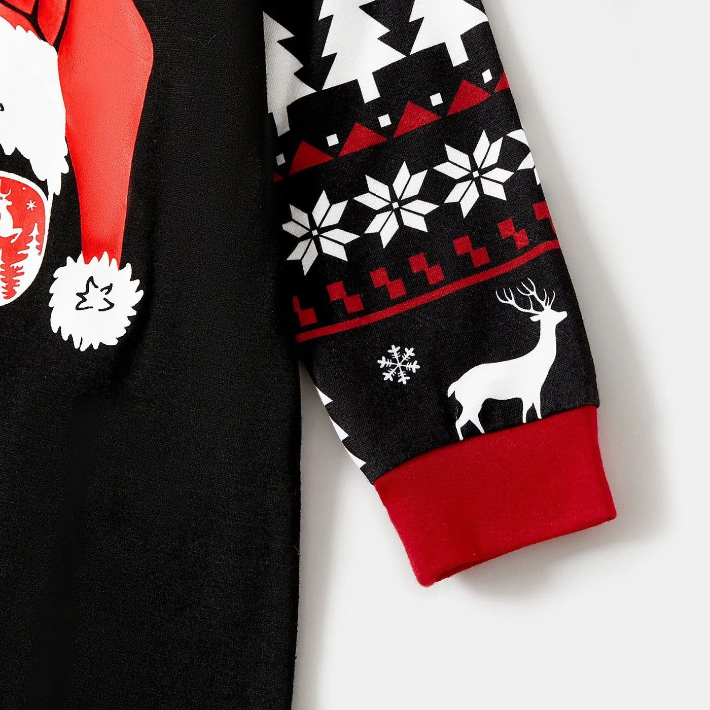 Christmas Family Matching Santa hats and Reindeers Print Long-sleeve Red Pajamas Sets (Flame Resistant)