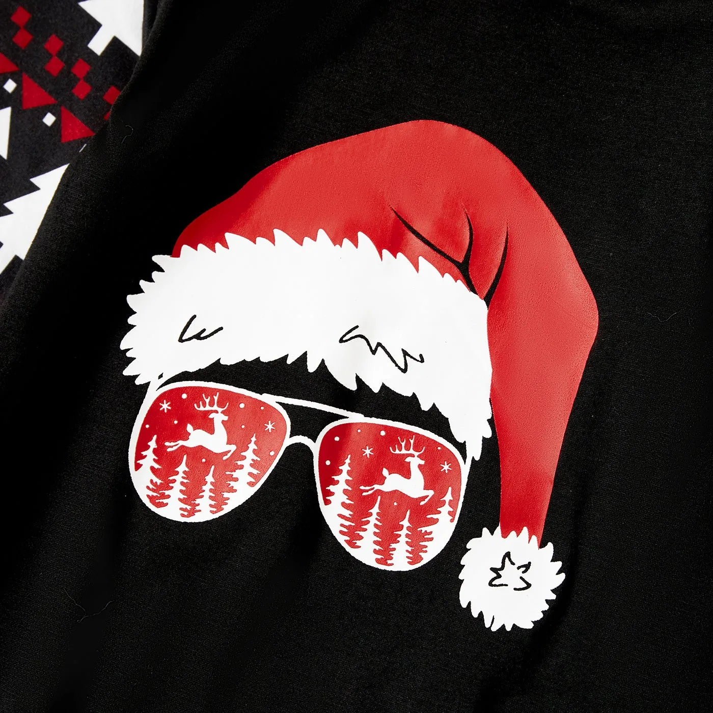 Christmas Family Matching Santa hats and Reindeers Print Long-sleeve Red Pajamas Sets (Flame Resistant)