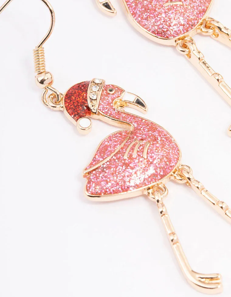 Christmas Flamingo Drop Earrings