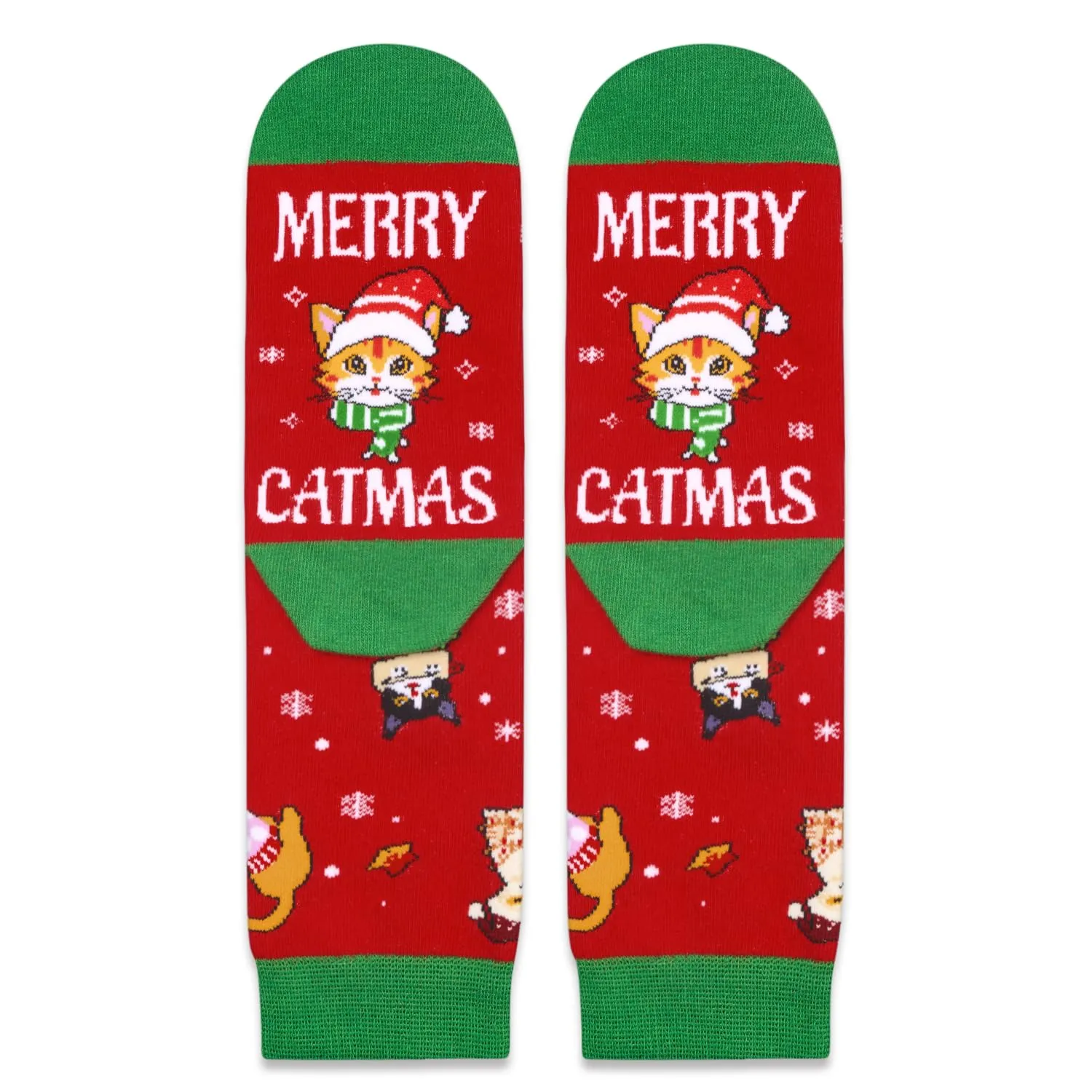 Christmas Gifts Stocking Socks for Boys Girls - Cat Themed Red Santa Gifts Xmas Stocking for Kids 4-6 Years Old