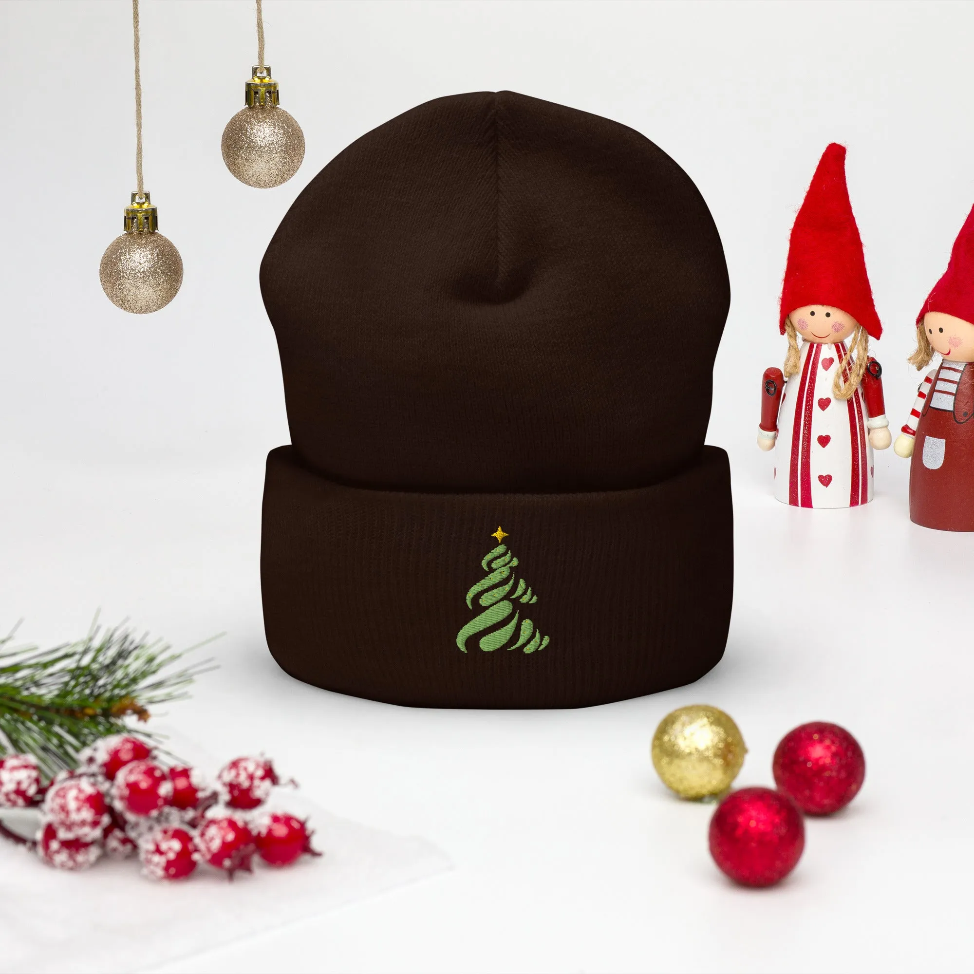 Christmas Tree Embroidered Cuffed Beanie Cozy & Stylish Winter Hat, lioness-love
