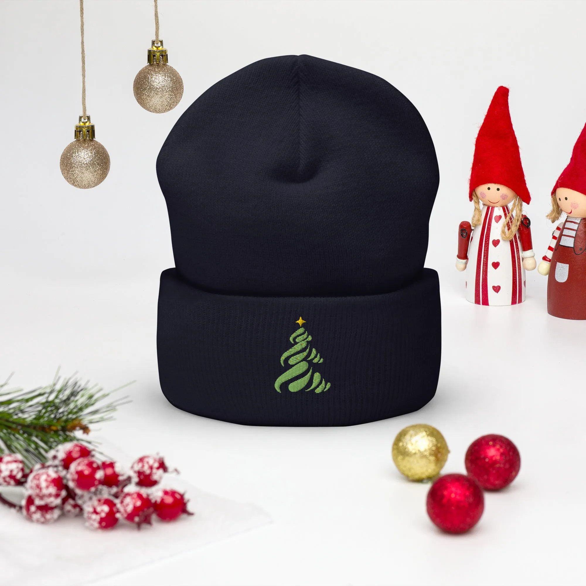 Christmas Tree Embroidered Cuffed Beanie Cozy & Stylish Winter Hat, lioness-love
