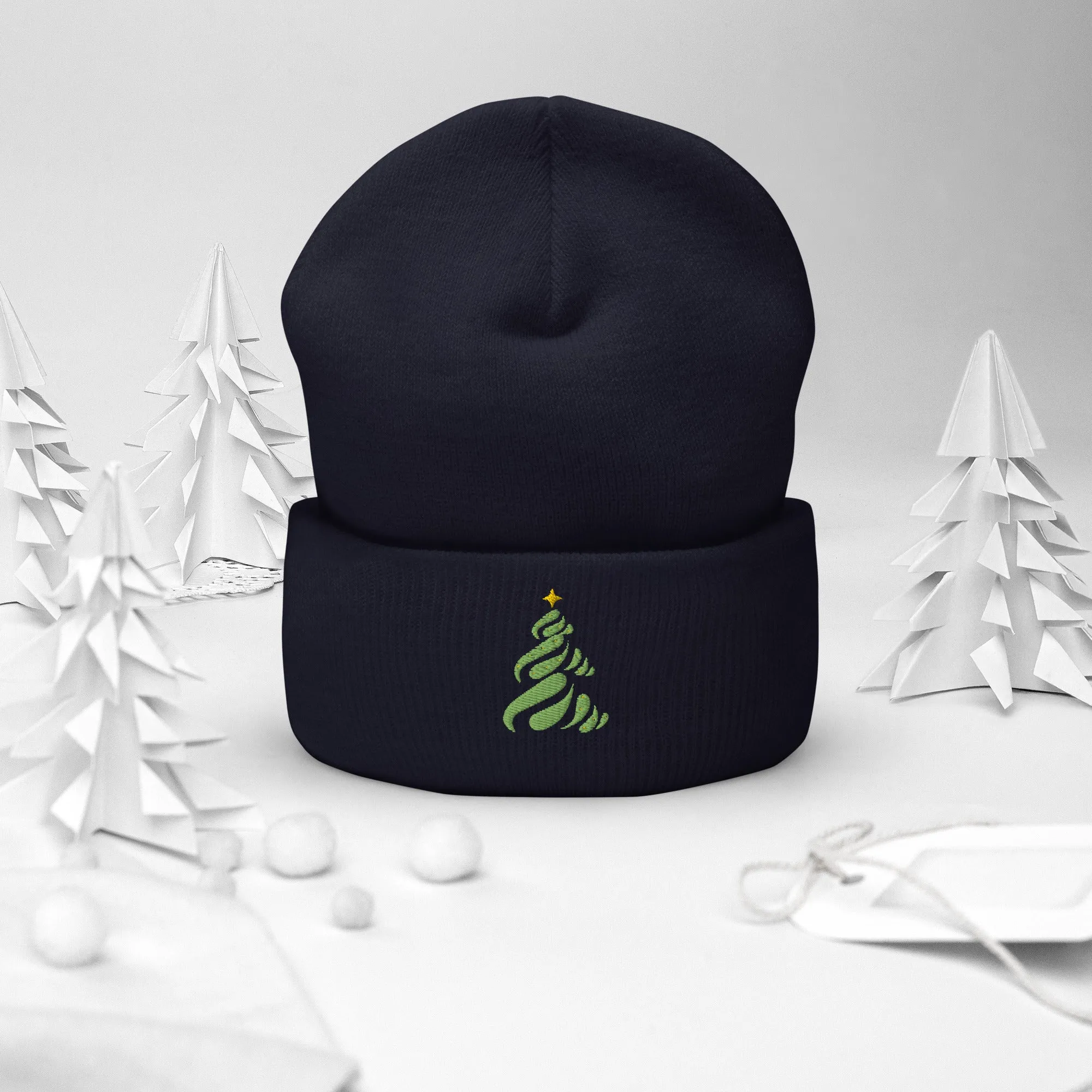 Christmas Tree Embroidered Cuffed Beanie Cozy & Stylish Winter Hat, lioness-love