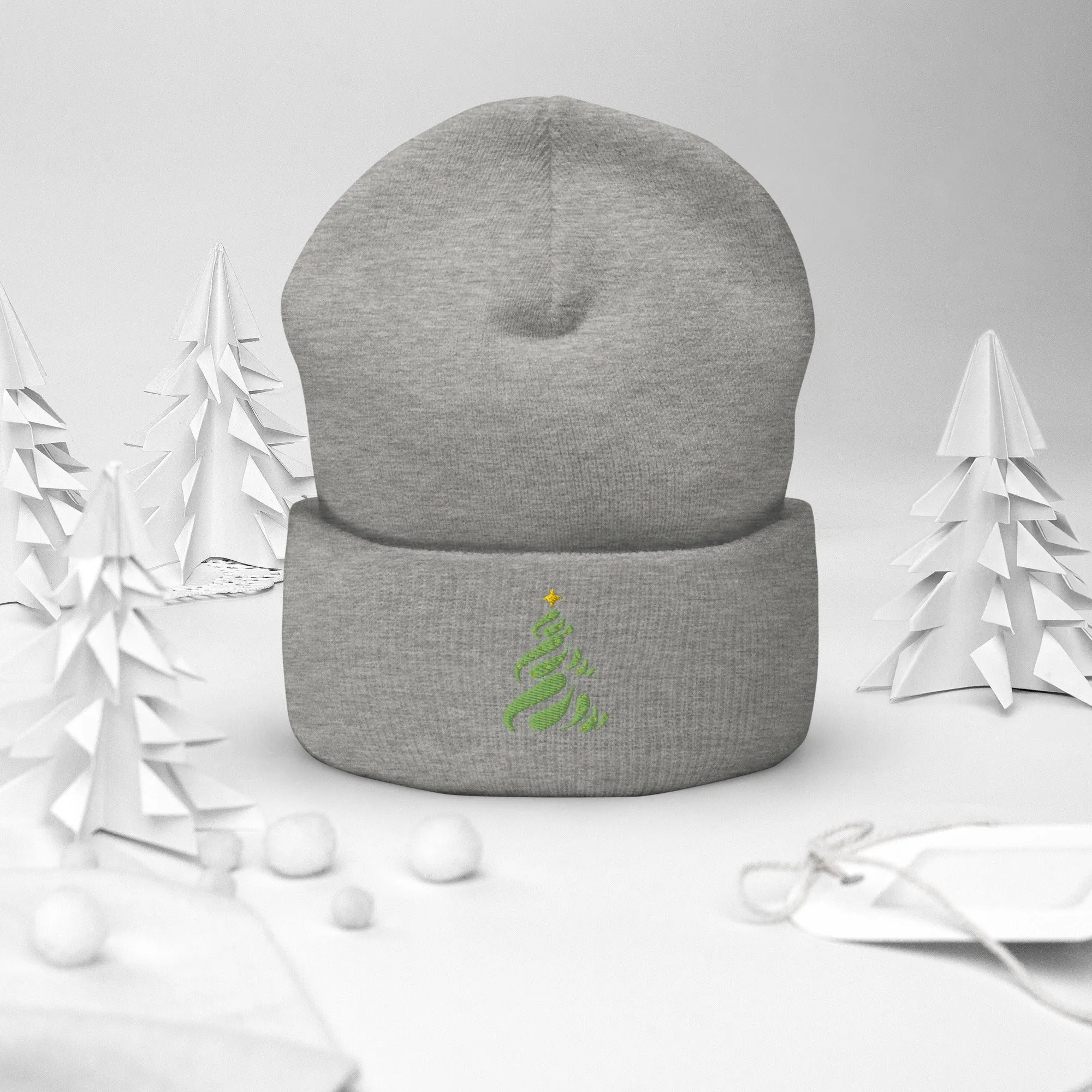 Christmas Tree Embroidered Cuffed Beanie Cozy & Stylish Winter Hat, lioness-love