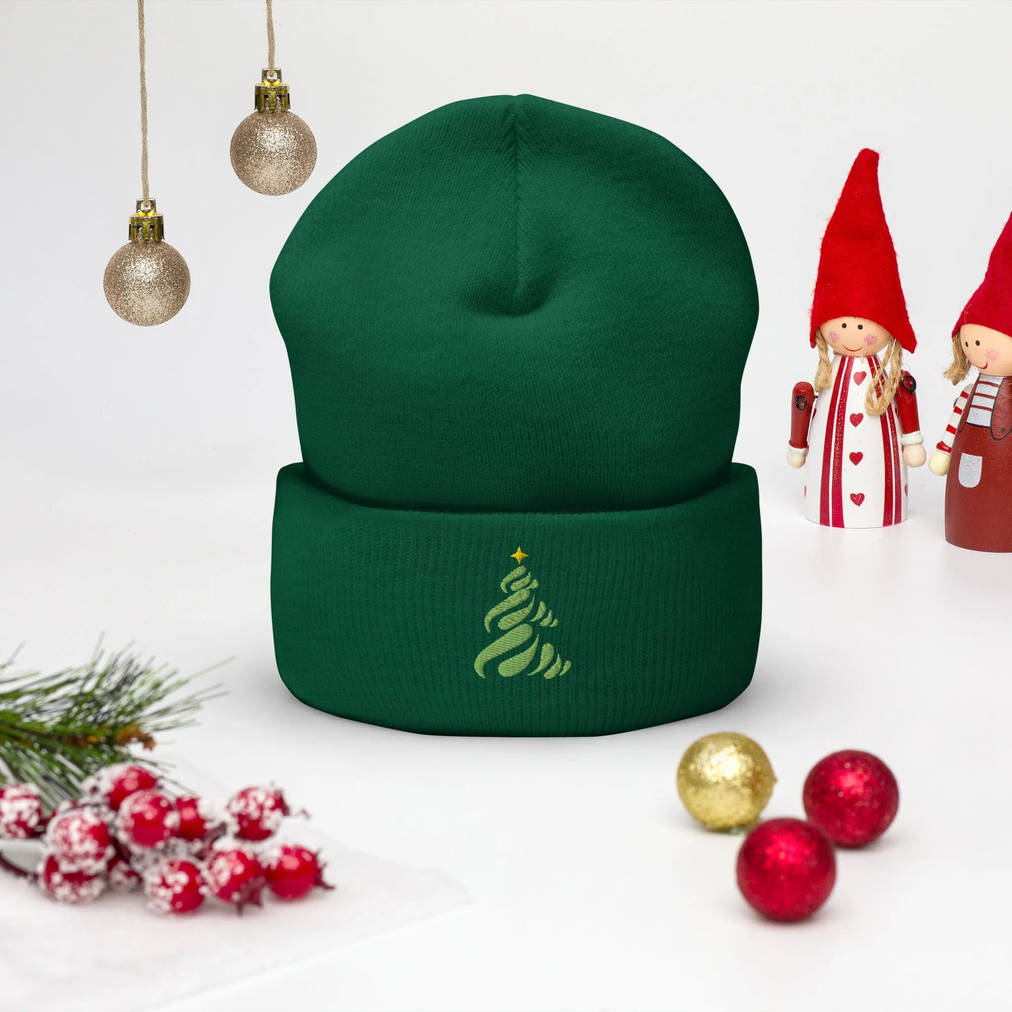 Christmas Tree Embroidered Cuffed Beanie Cozy & Stylish Winter Hat, lioness-love