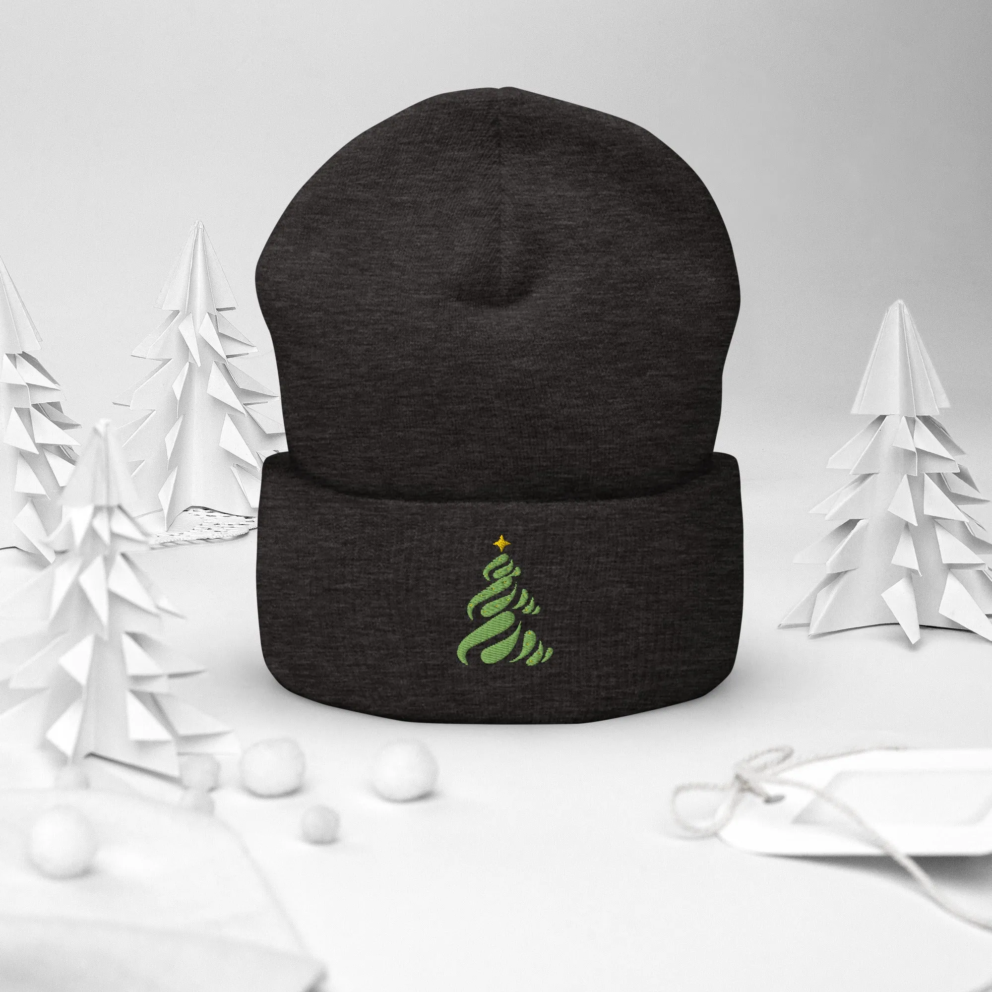 Christmas Tree Embroidered Cuffed Beanie Cozy & Stylish Winter Hat, lioness-love