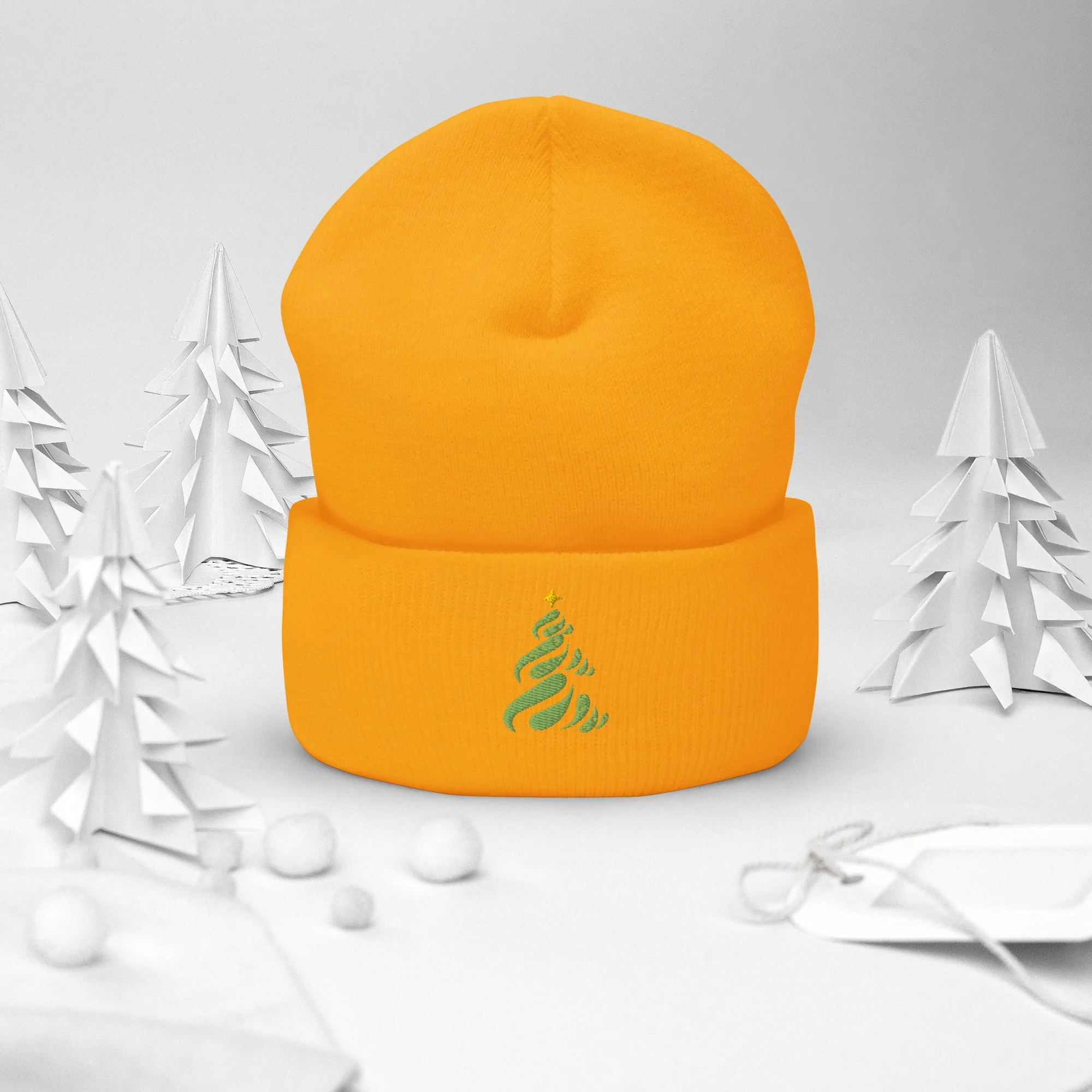 Christmas Tree Embroidered Cuffed Beanie Cozy & Stylish Winter Hat, lioness-love