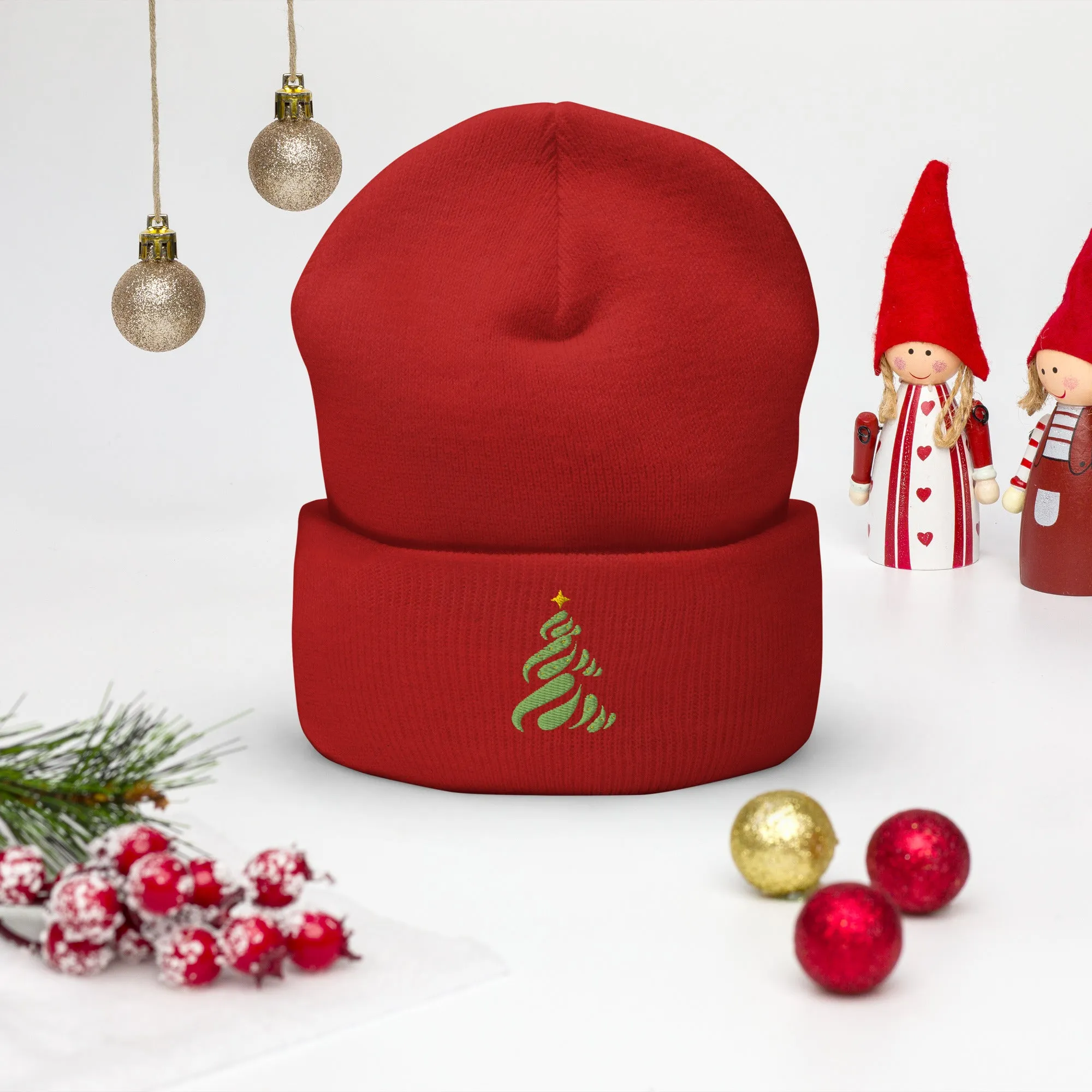 Christmas Tree Embroidered Cuffed Beanie Cozy & Stylish Winter Hat, lioness-love