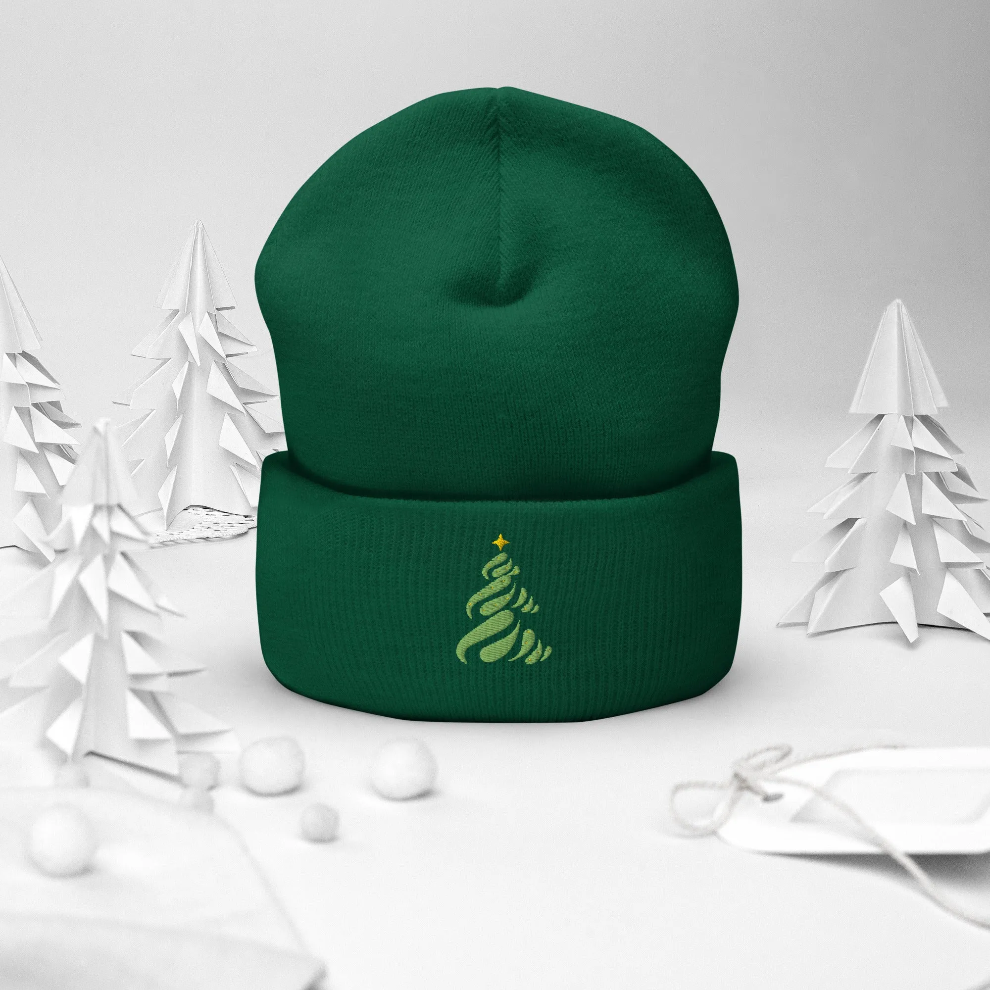 Christmas Tree Embroidered Cuffed Beanie Cozy & Stylish Winter Hat, lioness-love