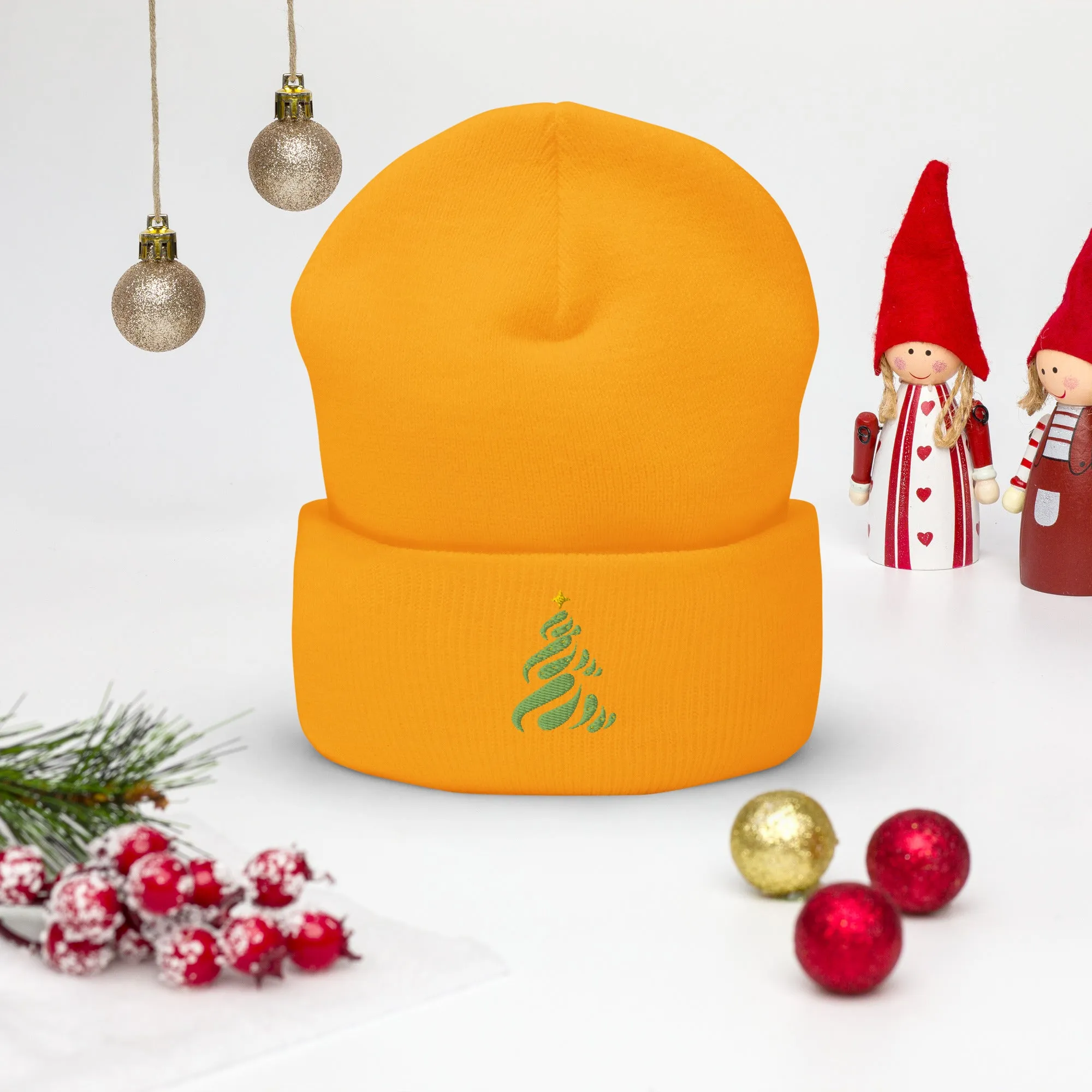 Christmas Tree Embroidered Cuffed Beanie Cozy & Stylish Winter Hat, lioness-love