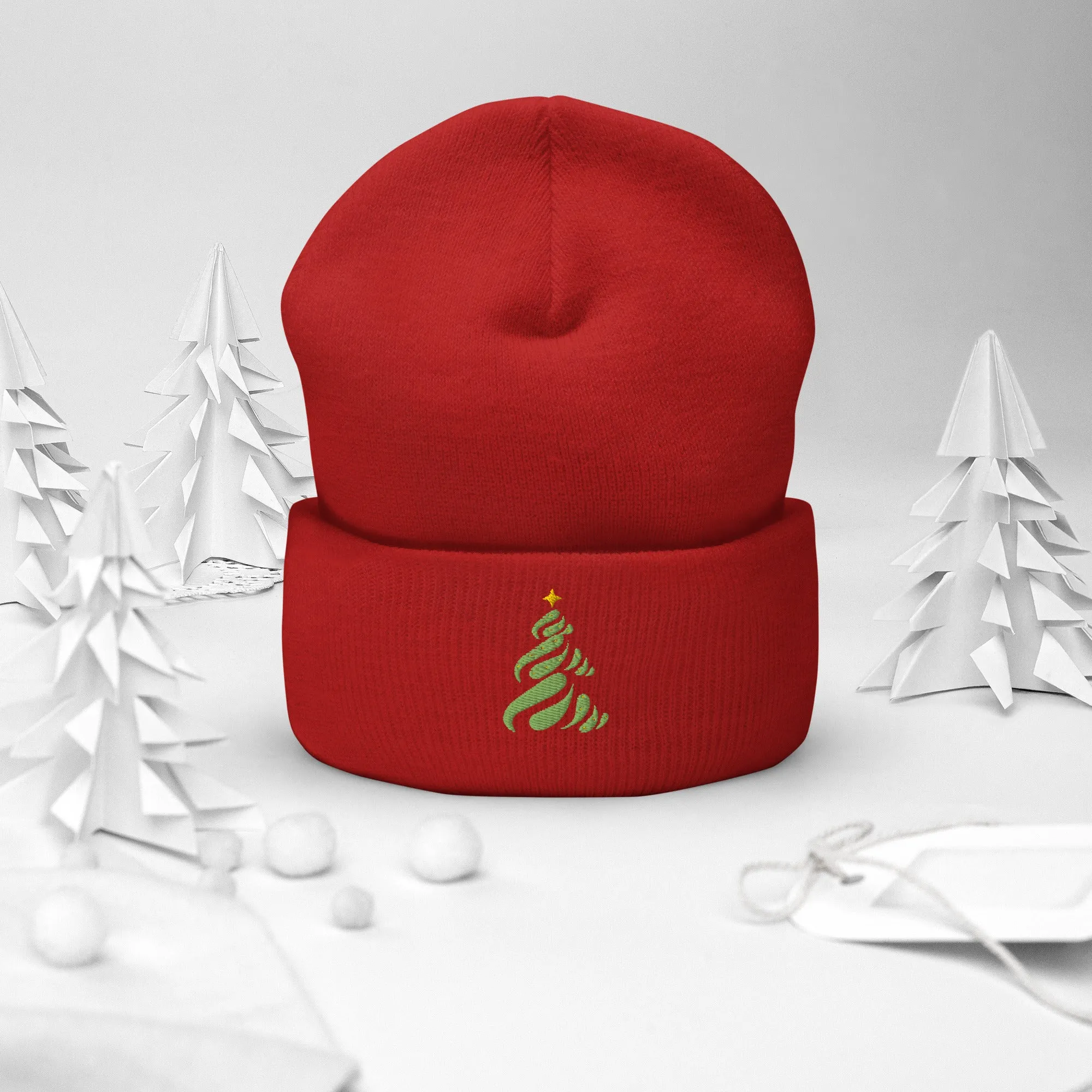 Christmas Tree Embroidered Cuffed Beanie Cozy & Stylish Winter Hat, lioness-love