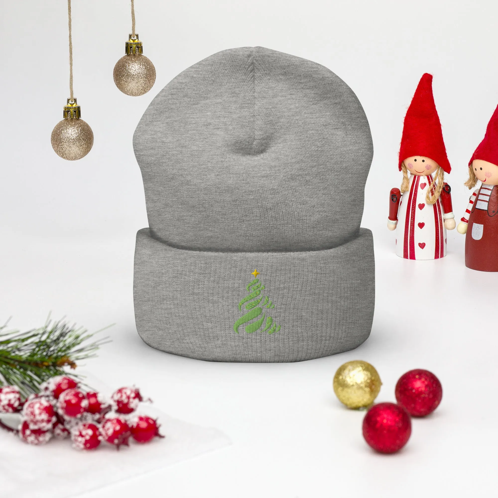 Christmas Tree Embroidered Cuffed Beanie Cozy & Stylish Winter Hat, lioness-love