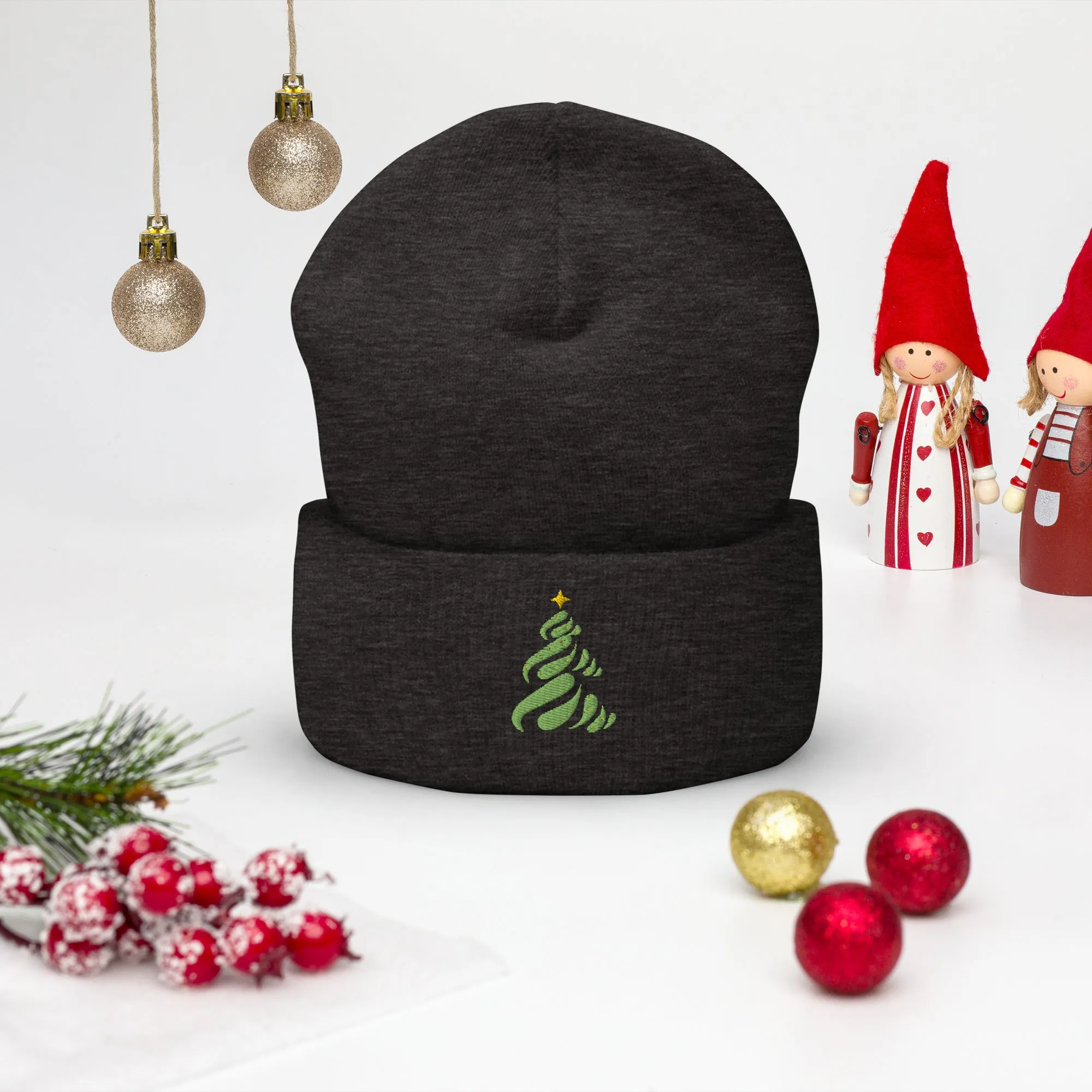 Christmas Tree Embroidered Cuffed Beanie Cozy & Stylish Winter Hat, lioness-love