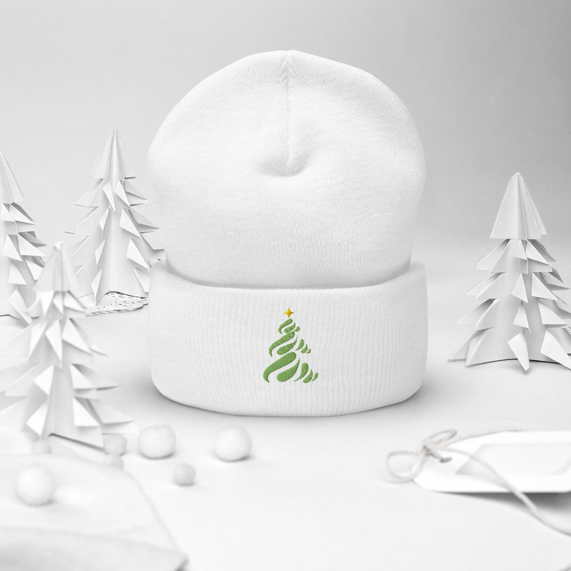 Christmas Tree Embroidered Cuffed Beanie Cozy & Stylish Winter Hat, lioness-love