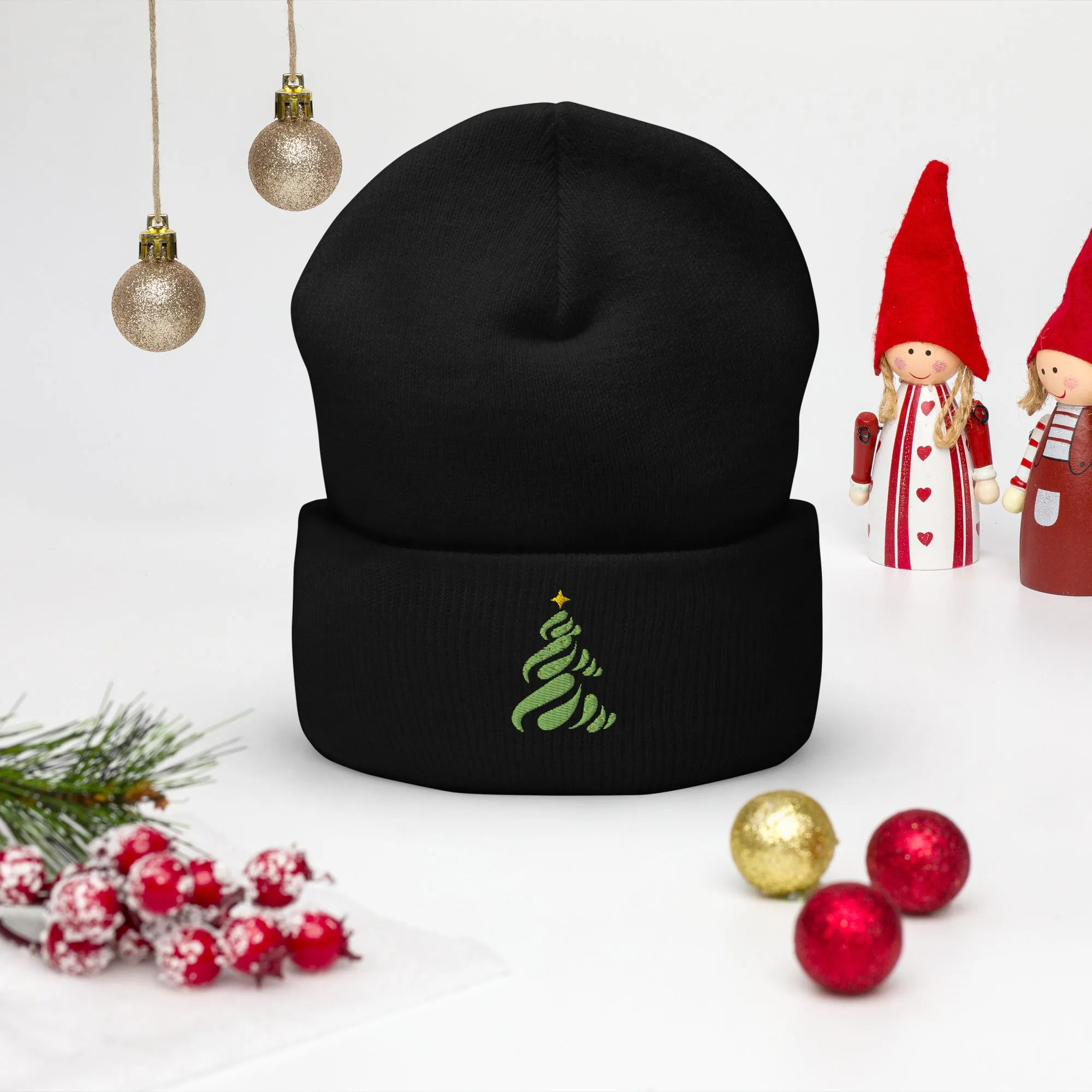 Christmas Tree Embroidered Cuffed Beanie Cozy & Stylish Winter Hat, lioness-love