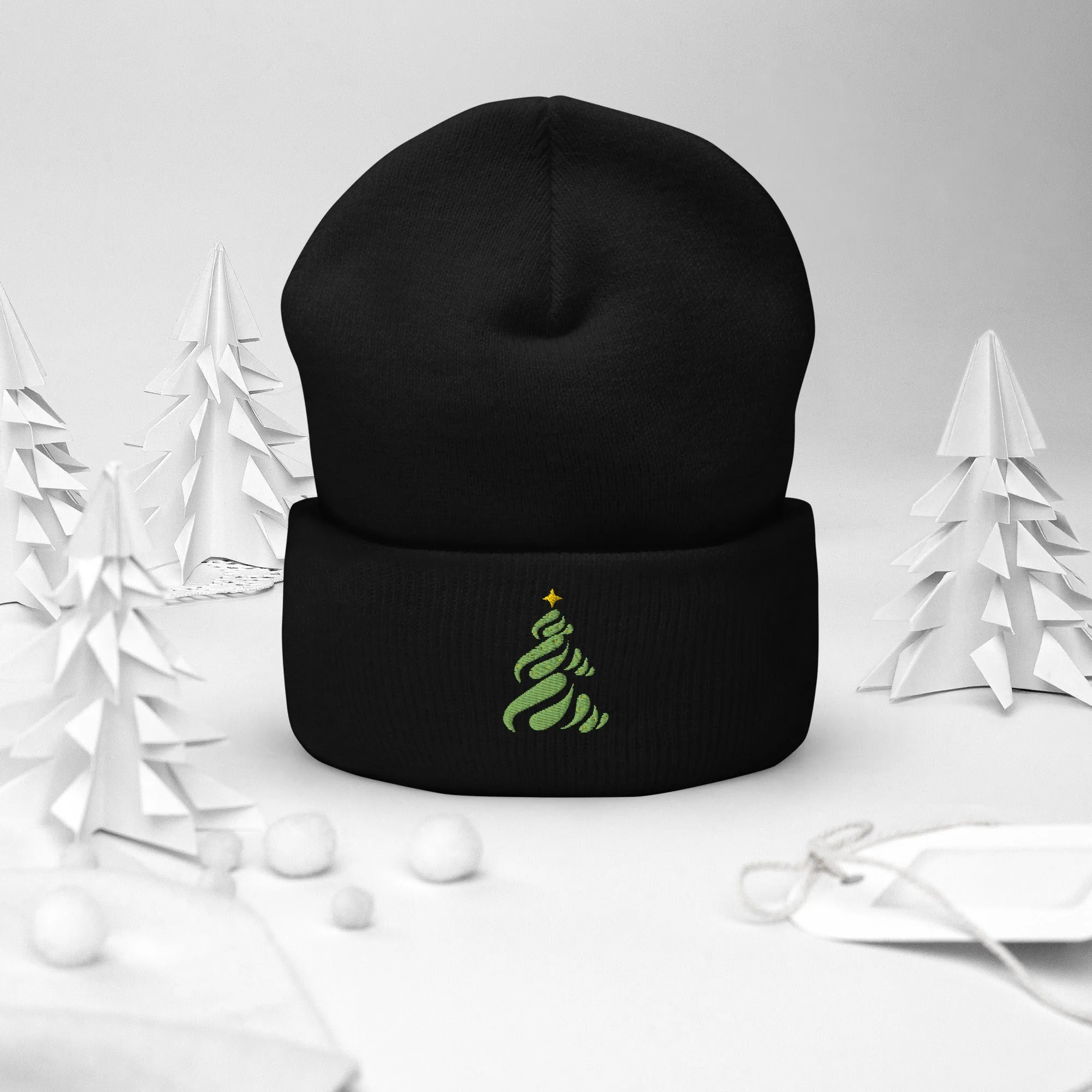 Christmas Tree Embroidered Cuffed Beanie Cozy & Stylish Winter Hat, lioness-love