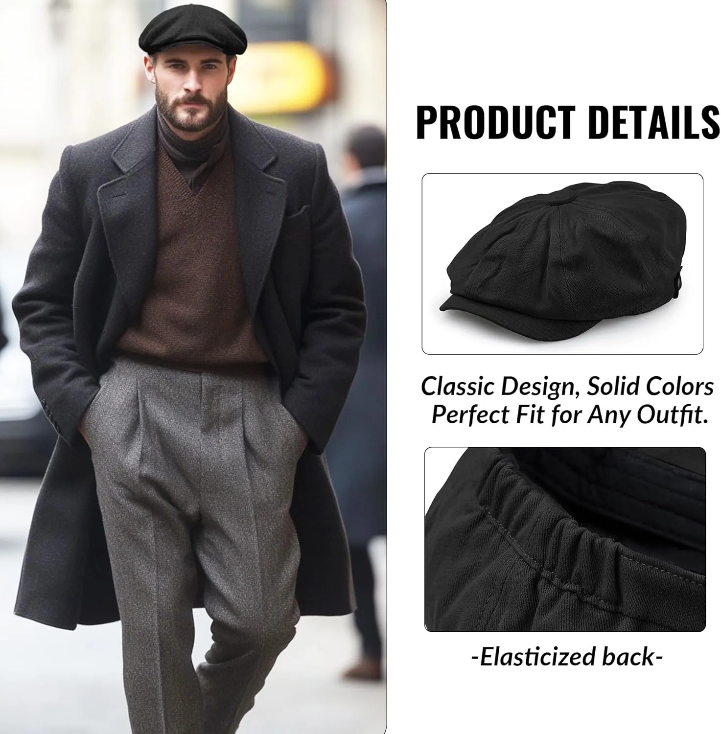 CLAPE Classic 8 Panel Cotton Flat Ivy Driving Hat Newsboy Caps Golf Cabbie Beret