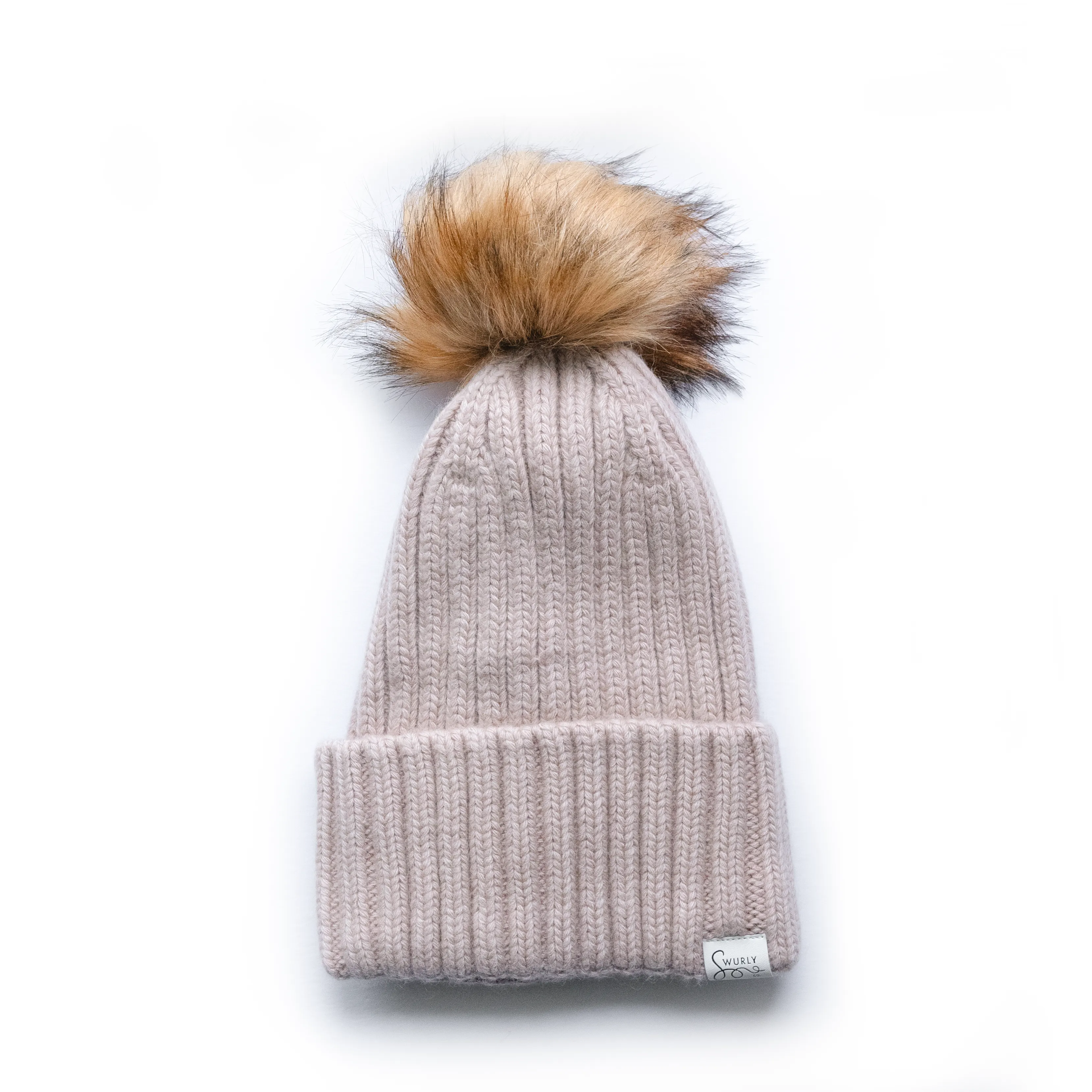 Classic Cashmere Ribbed Silk Lined Hat- Customizable Pom Pom