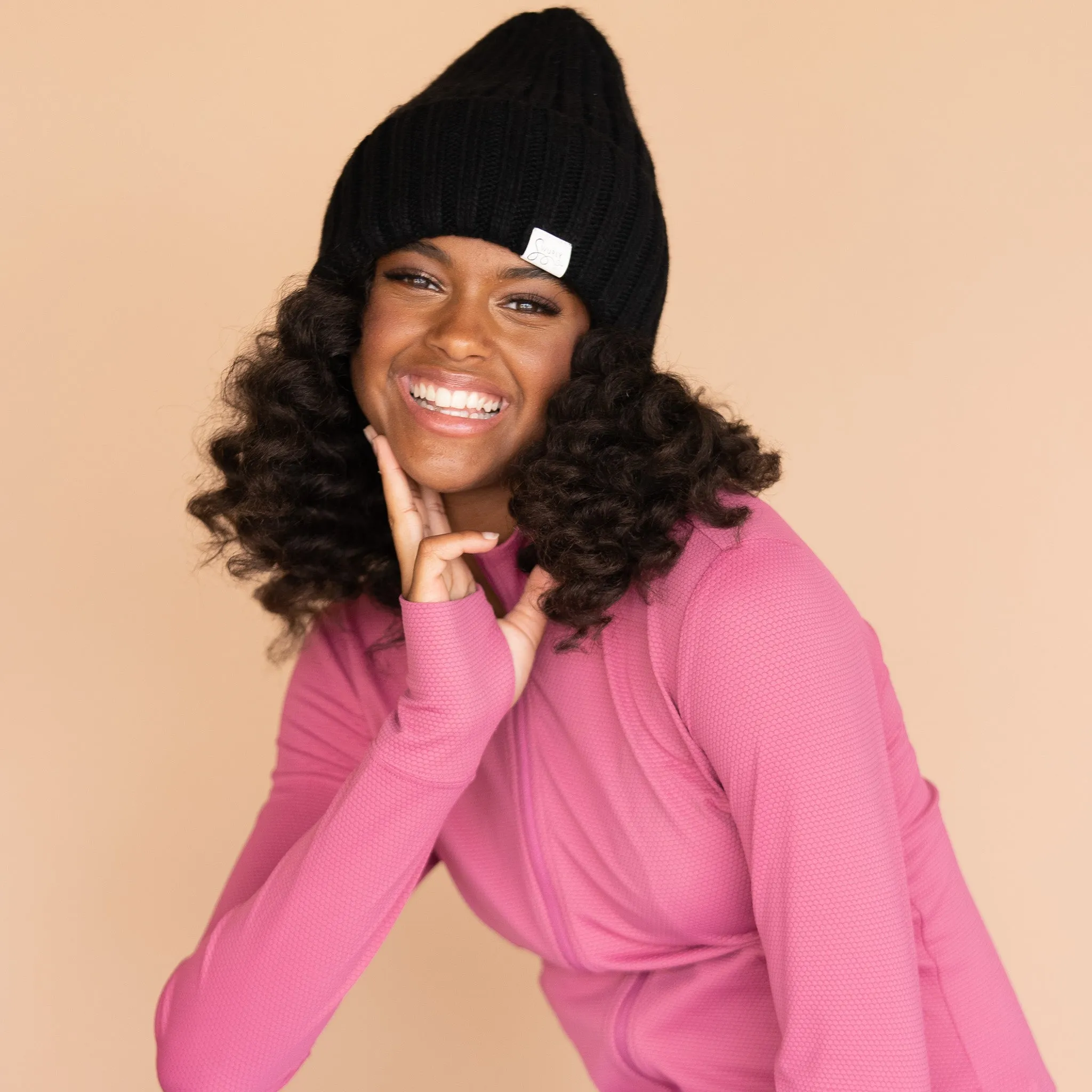 Classic Cashmere Ribbed Silk Lined Hat- Customizable Pom Pom