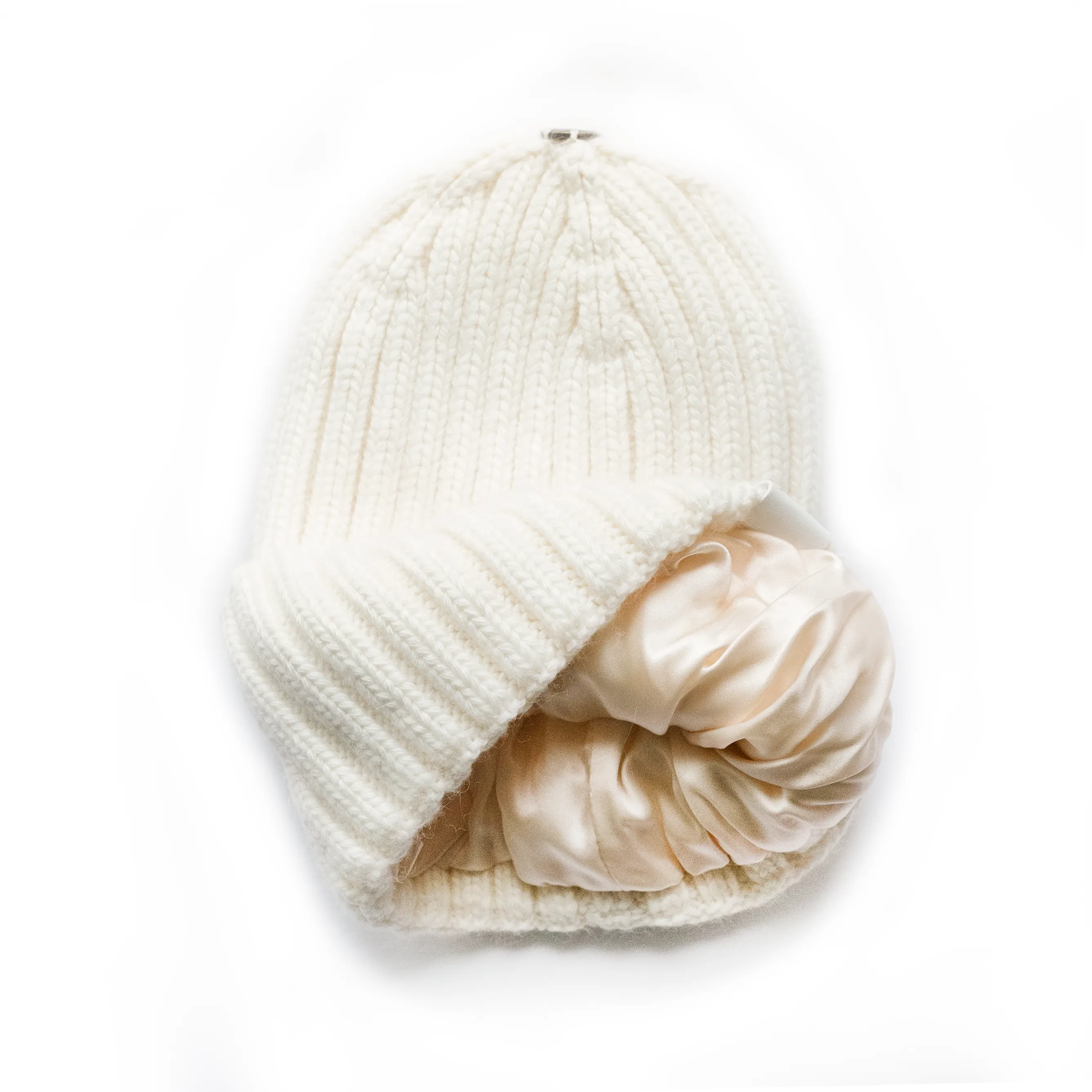 Classic Cashmere Ribbed Silk Lined Hat- Customizable Pom Pom
