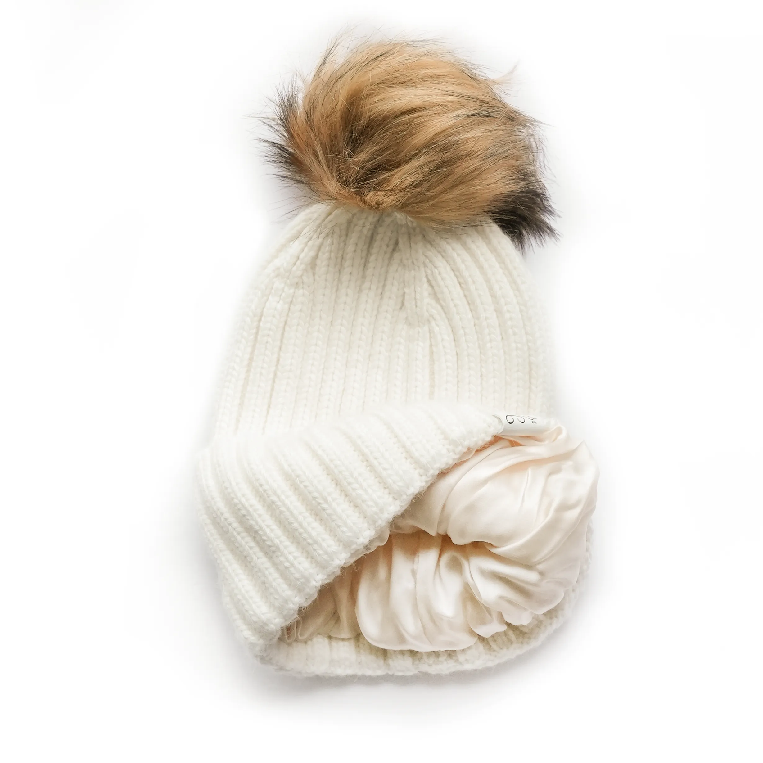 Classic Cashmere Ribbed Silk Lined Hat- Customizable Pom Pom